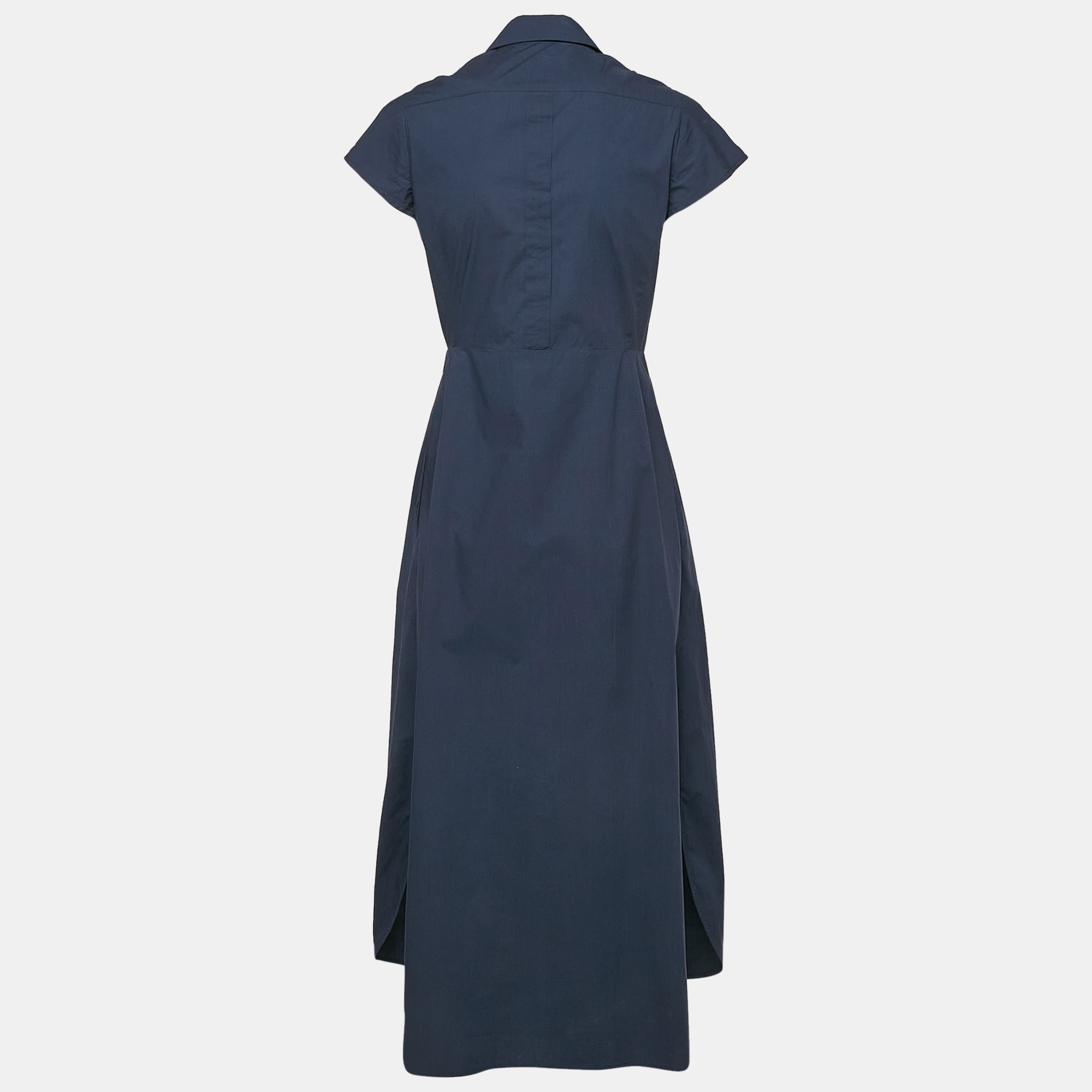 Weekend Max Mara Navy Blue Cotton Cape Sleeve Button Front Shirt Dress S 