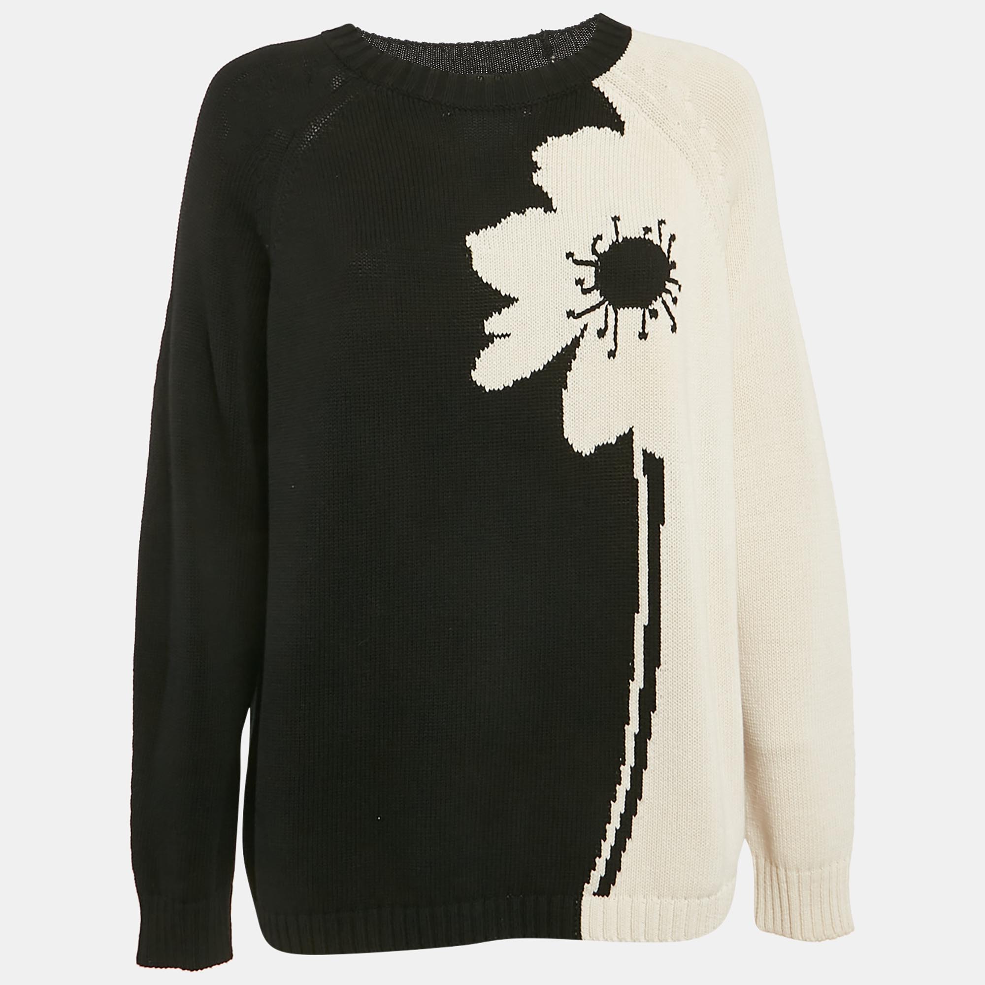 

Weekend Max Mara Black/Off-White Intarsia Knit Long Sleeve Sweater L