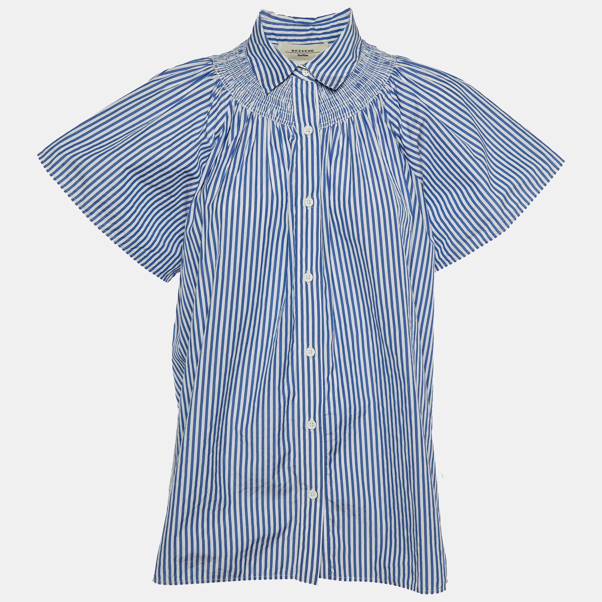 

Weekend Max Mara Blue Striped Cotton Button Up Blouse M