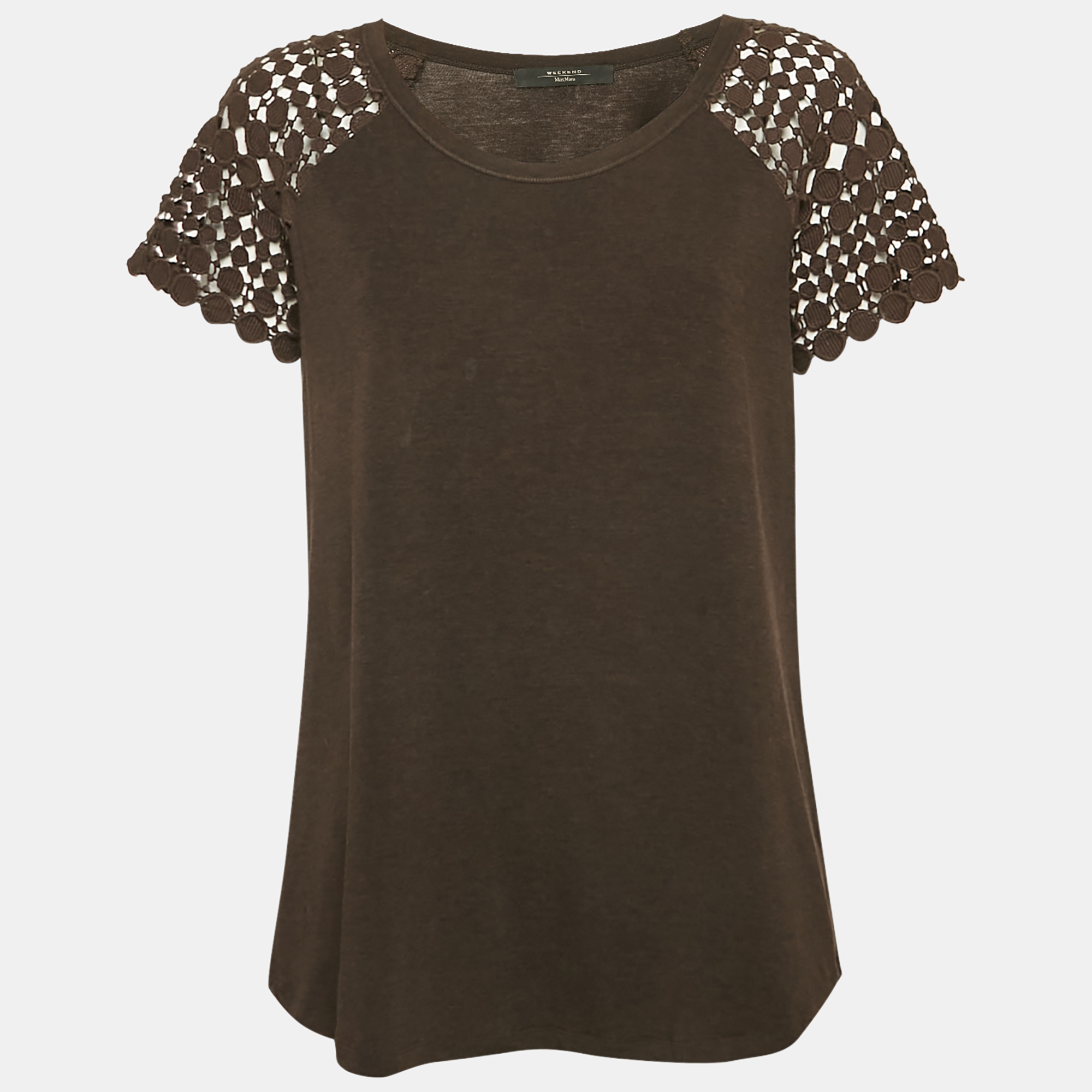 

Weekend Max Mara Brown Jersey and Lace Trim Sleeve Top M