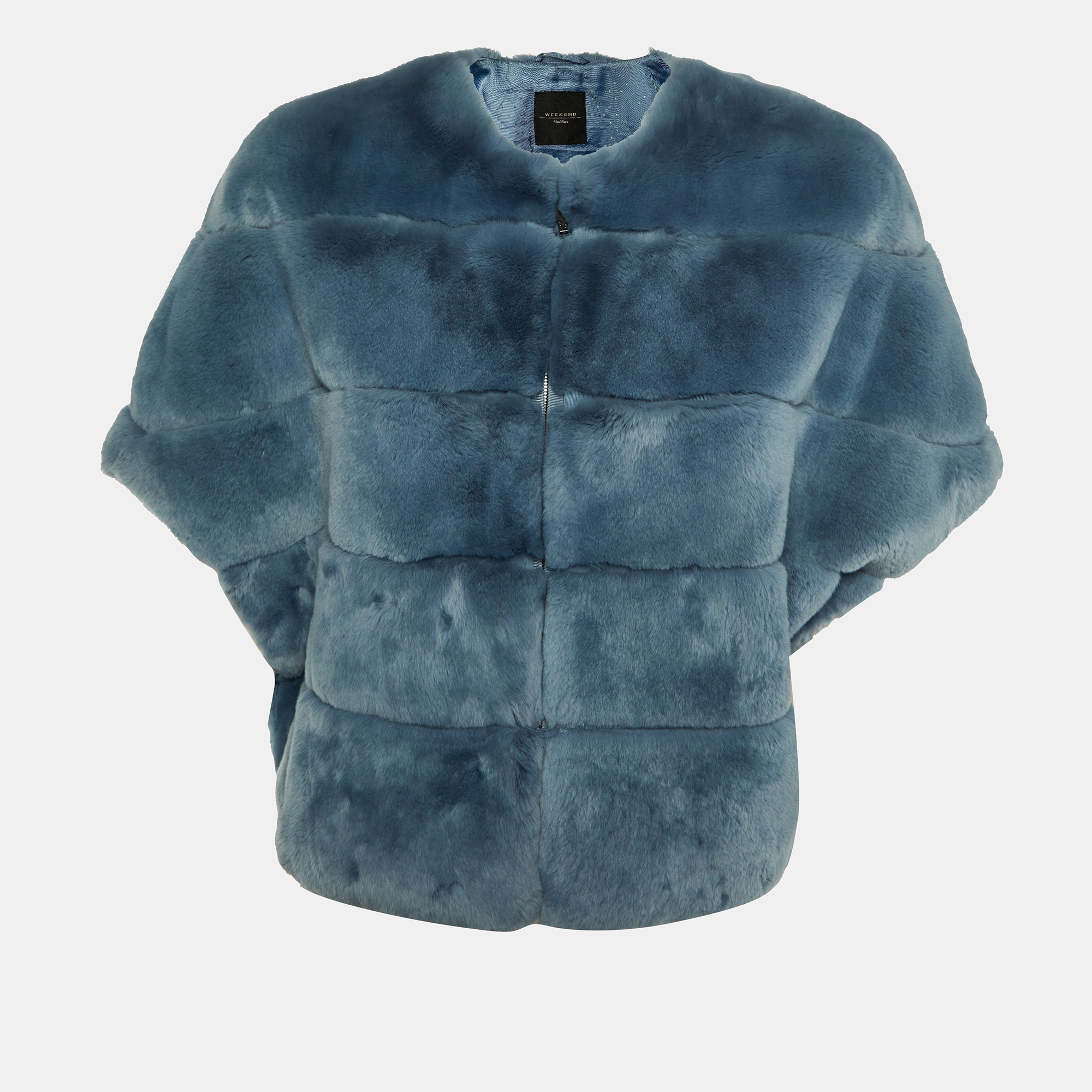 

Weekend Max Mara Blue Rabbit Fur Zip Front Jacket S