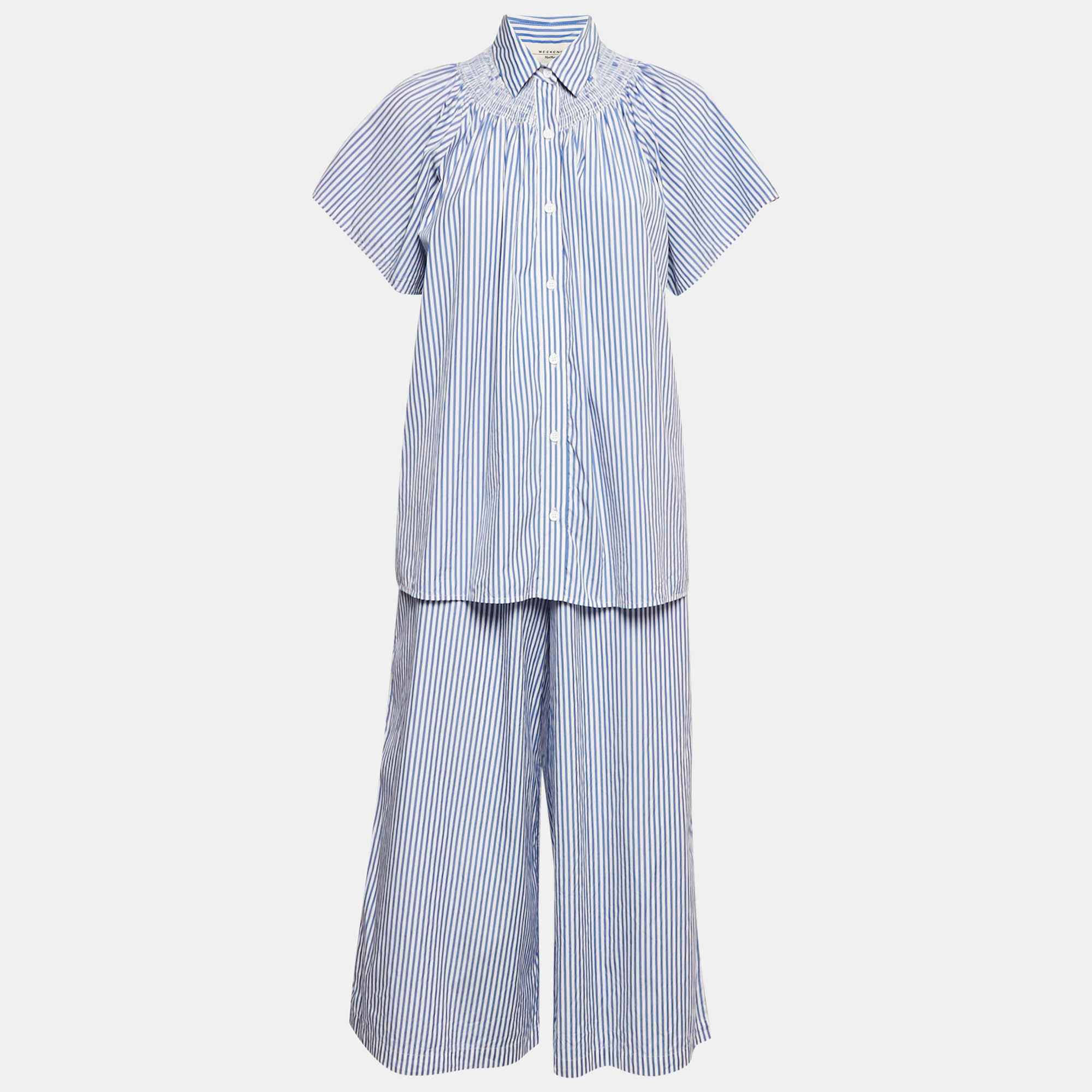 

Weekend Max Mara Blue Stripe Cotton Capri Pants and Blouse Set S