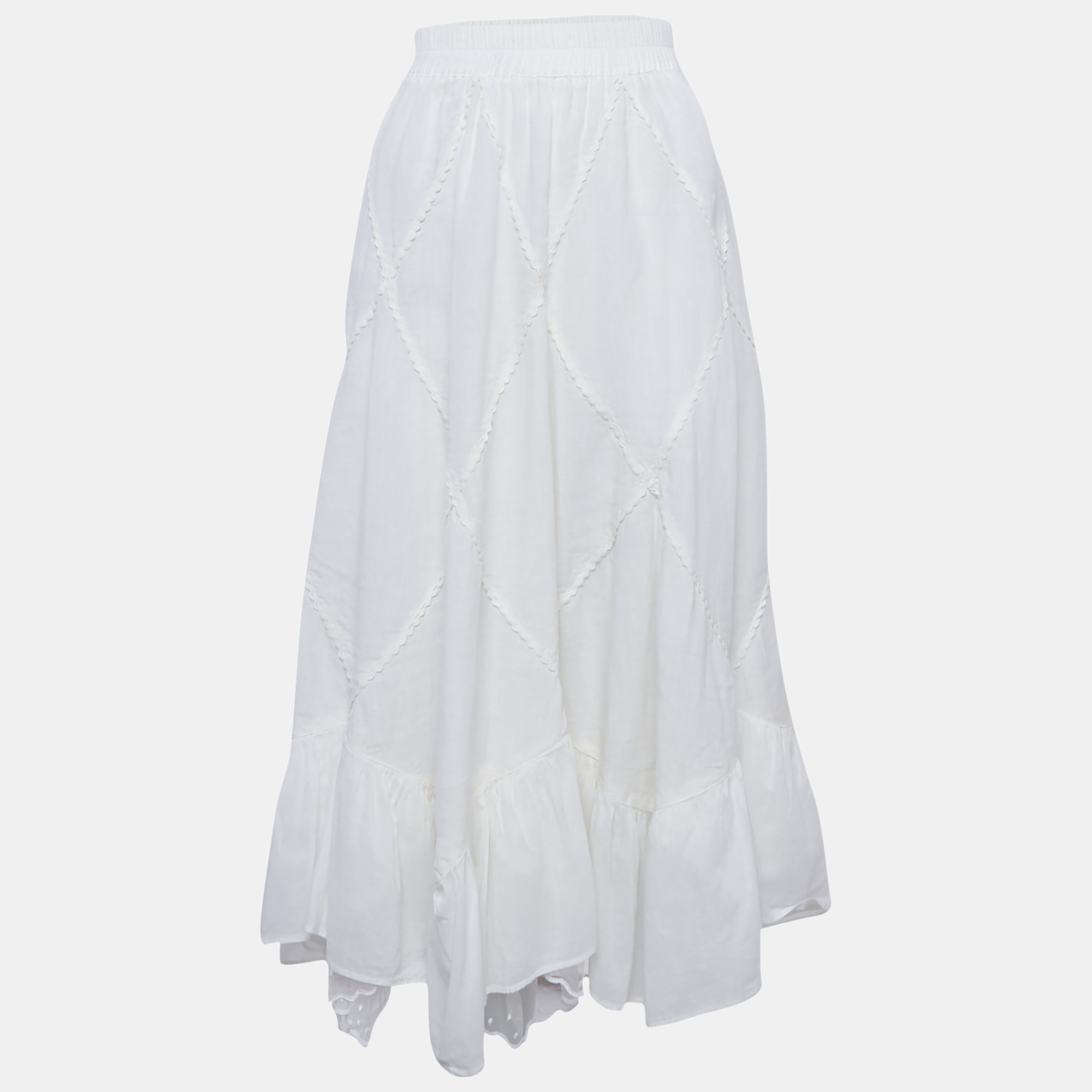 

Weekend Max Mara White Linen Lace Trimmed Long Skirt M
