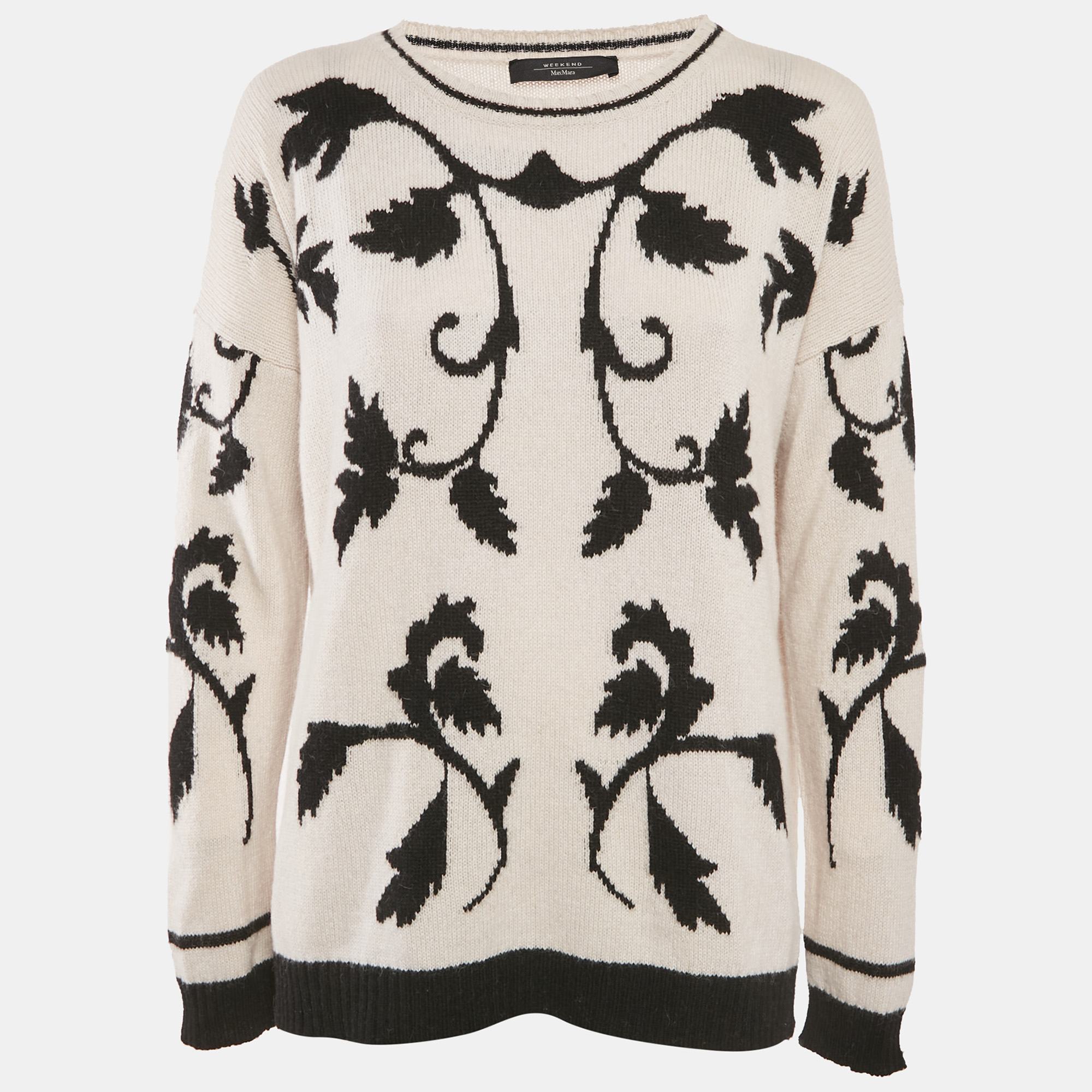 

Weekend Max Mara Ivory White Jacquard Wool Knit Sweater L
