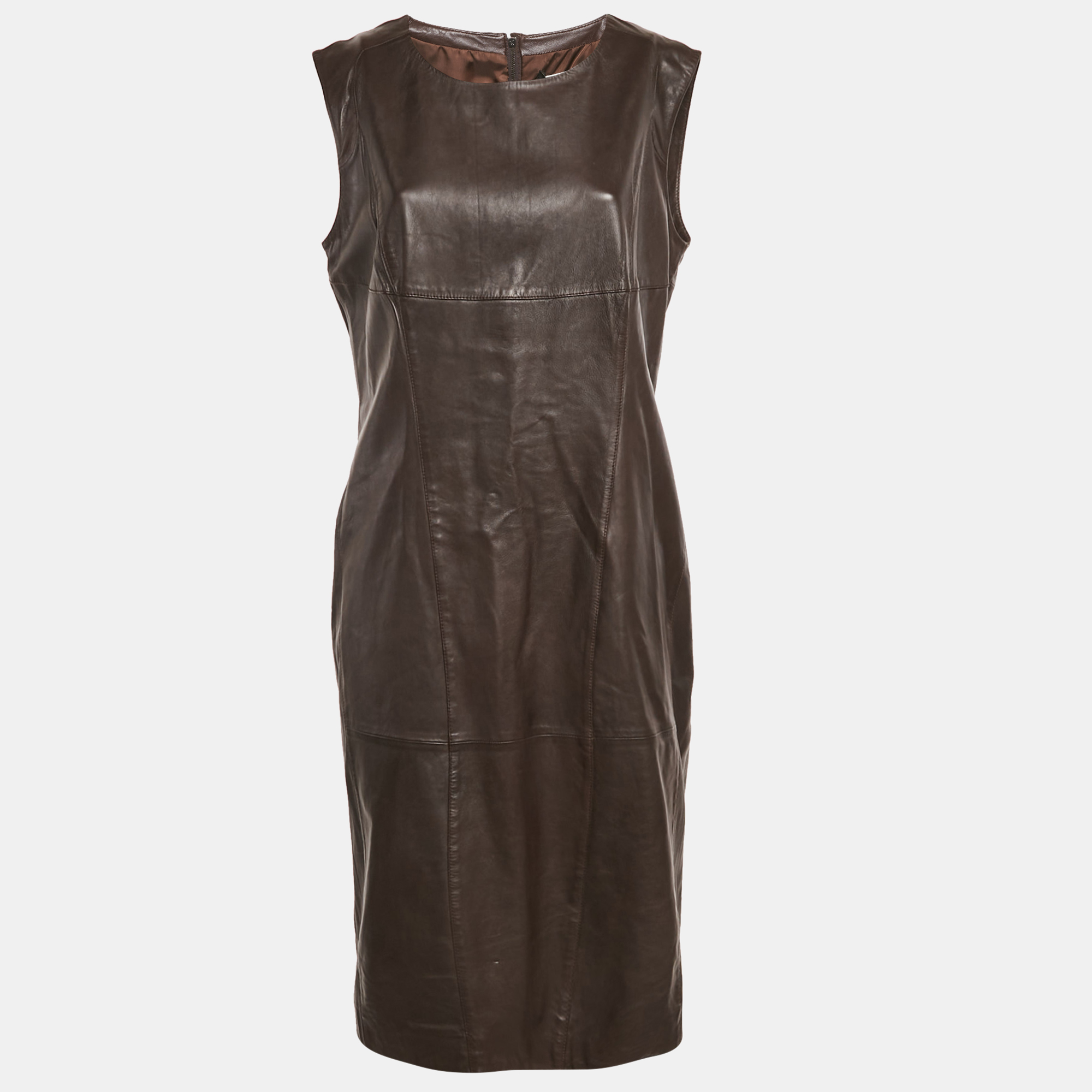 

Weekend Max Mara Brown Leather Sleeveless Shorts Dress L