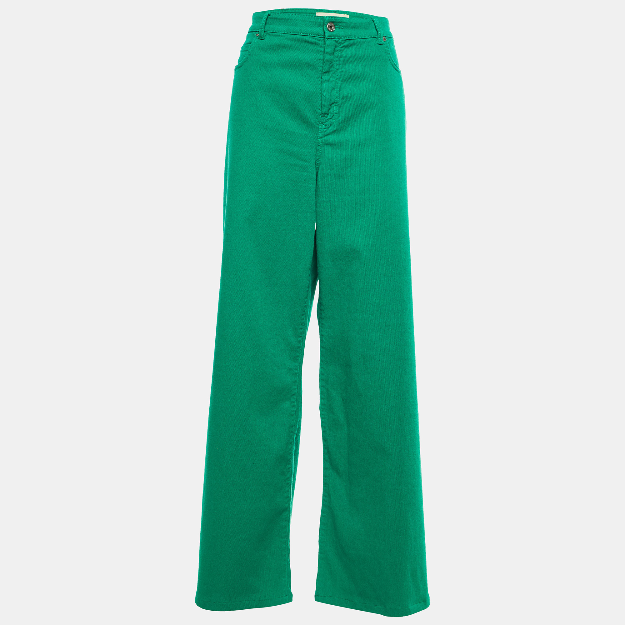 Pre-owned Weekend Max Mara Green Denim Wide-leg Jeans Xs Waist 34''