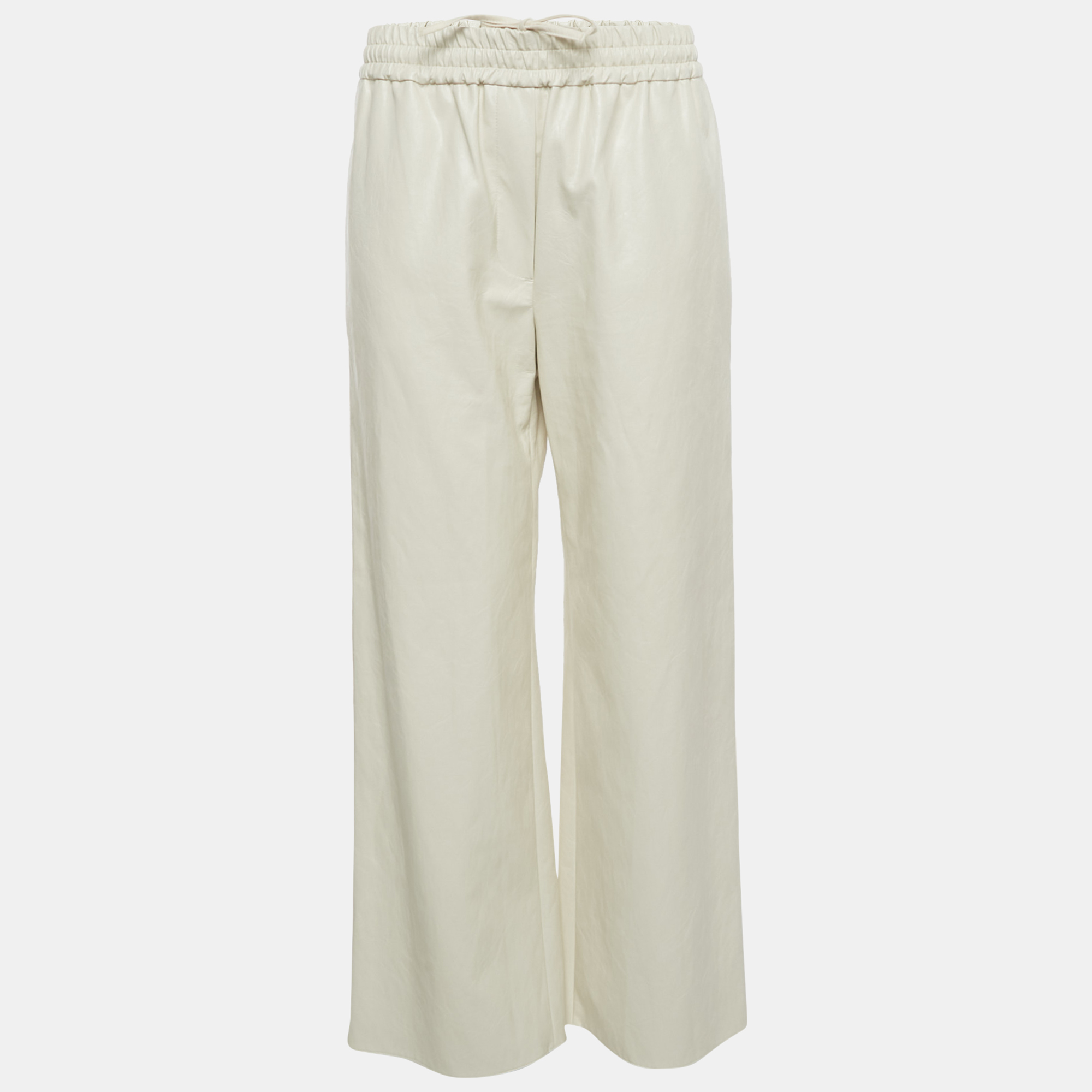 Pre-owned Weekend Max Mara Off-white Faux Leather Wide Leg Pants M