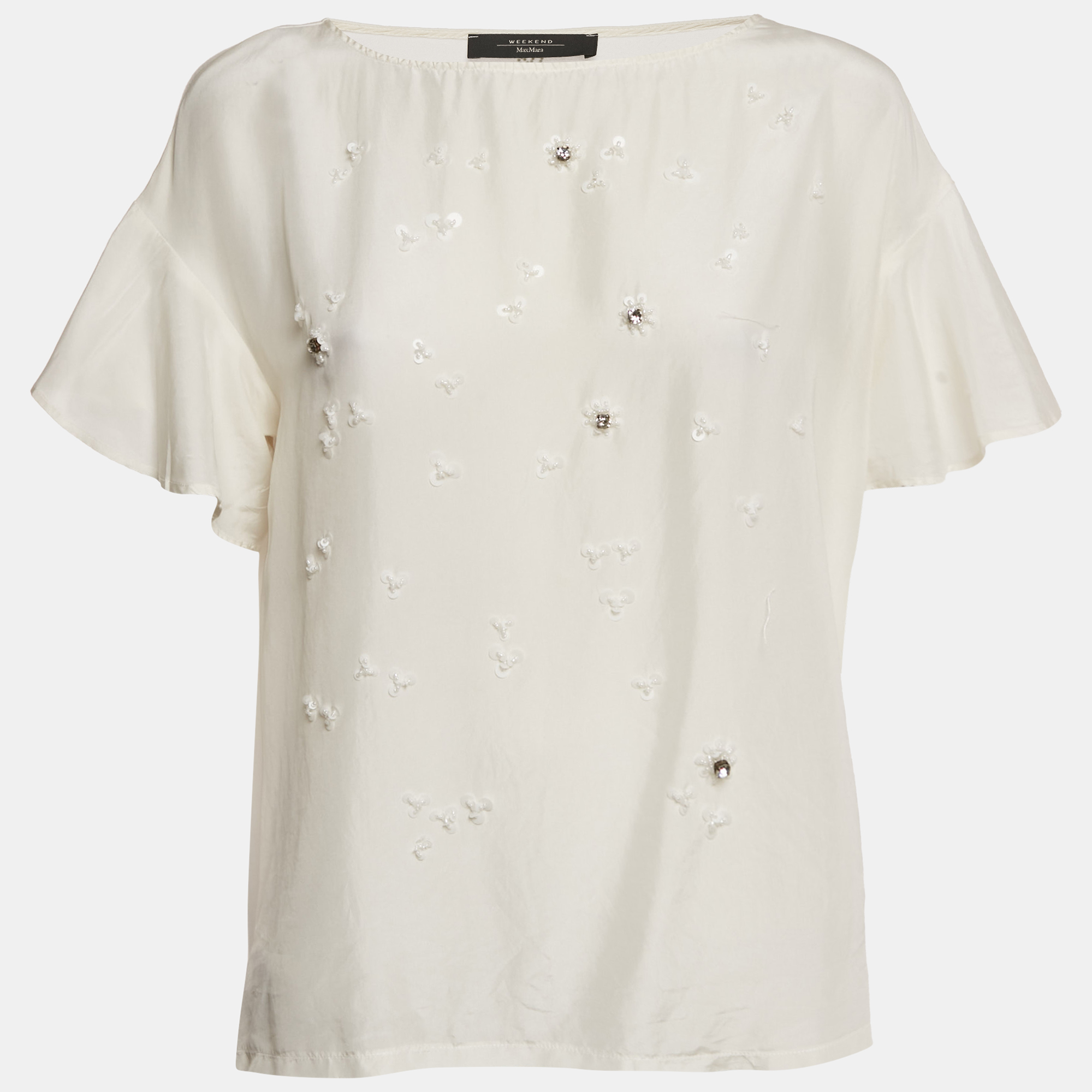 

Weekend Max Mara White Sequin Embroidered Silk and Jersey Top L