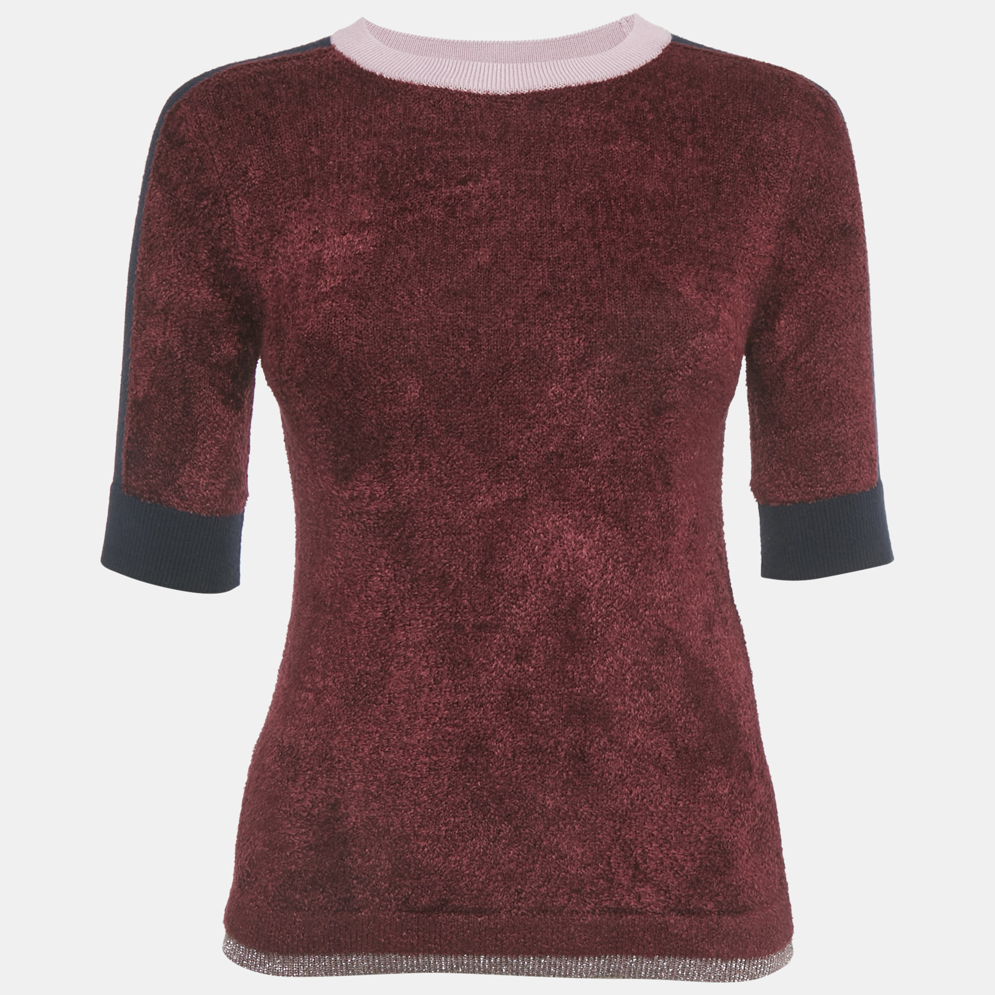 Pre-owned Weekend Max Mara Burgundy Knit Contrast Detail Sweater Xs