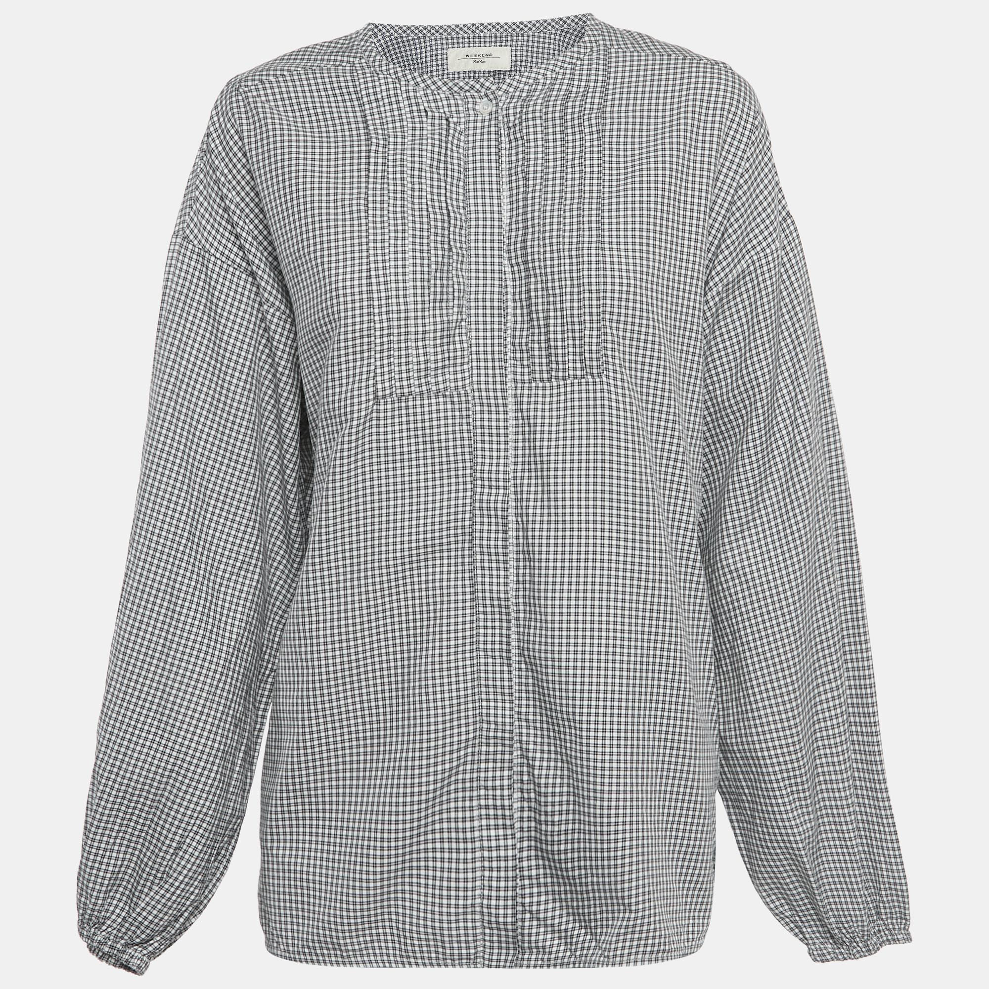 Pre-owned Weekend Max Mara Black Checked Cotton Button Front Tunic L