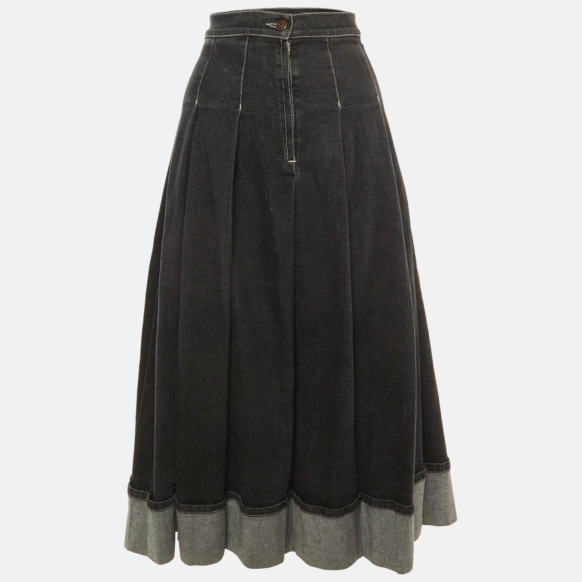 Pre-owned Weekend Max Mara X 24 By Kate Phelan Black Denim Pleated Skirt Xl
