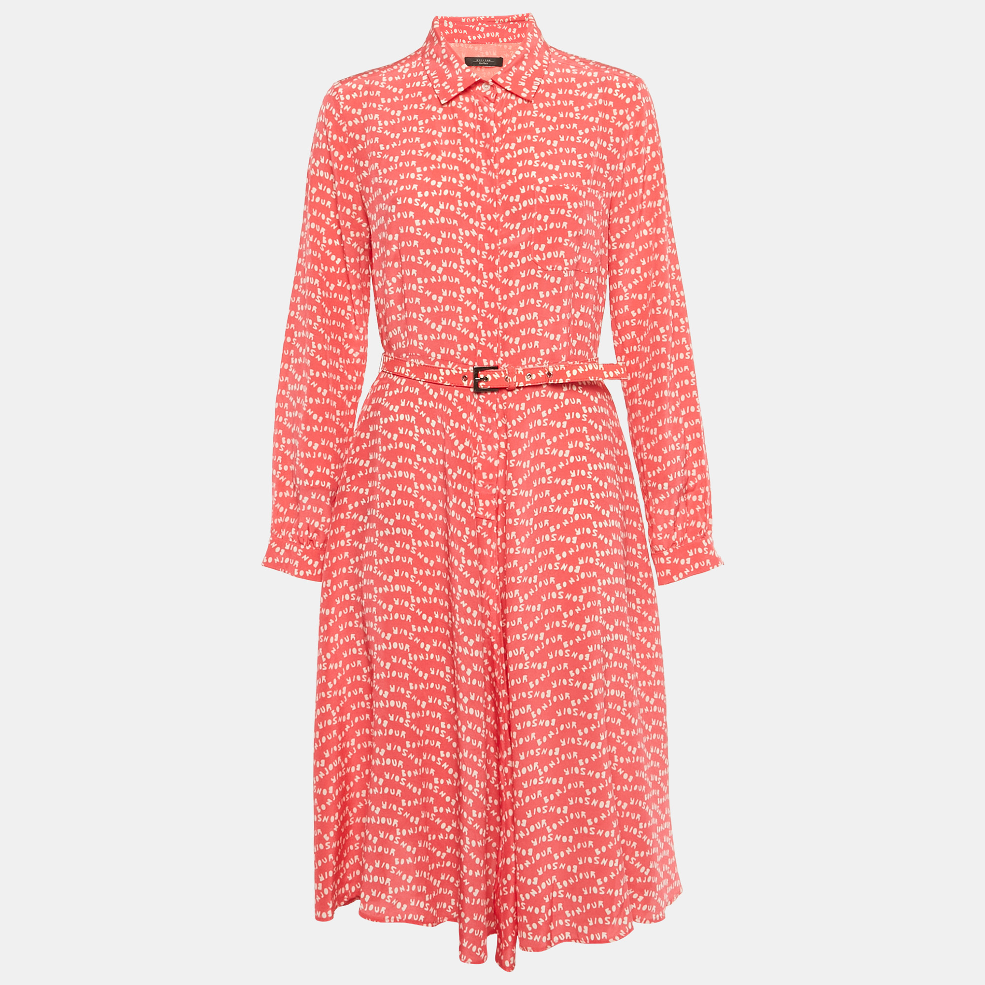 Pre-owned Weekend Max Mara Pink Printed Crepe Midi Shirt Dress M
