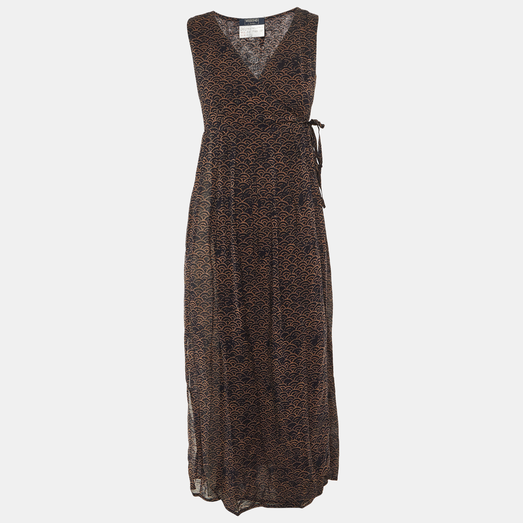 

Weekend Max Mara Black /Brown Printed Crepe Wrap Around Sheer Maxi Dress M