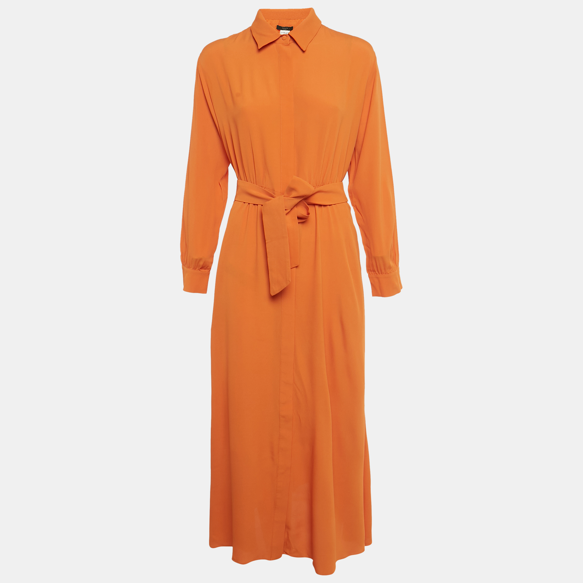 Pre-owned Weekend Max Mara Orange Crepe Belted Midi Dress M