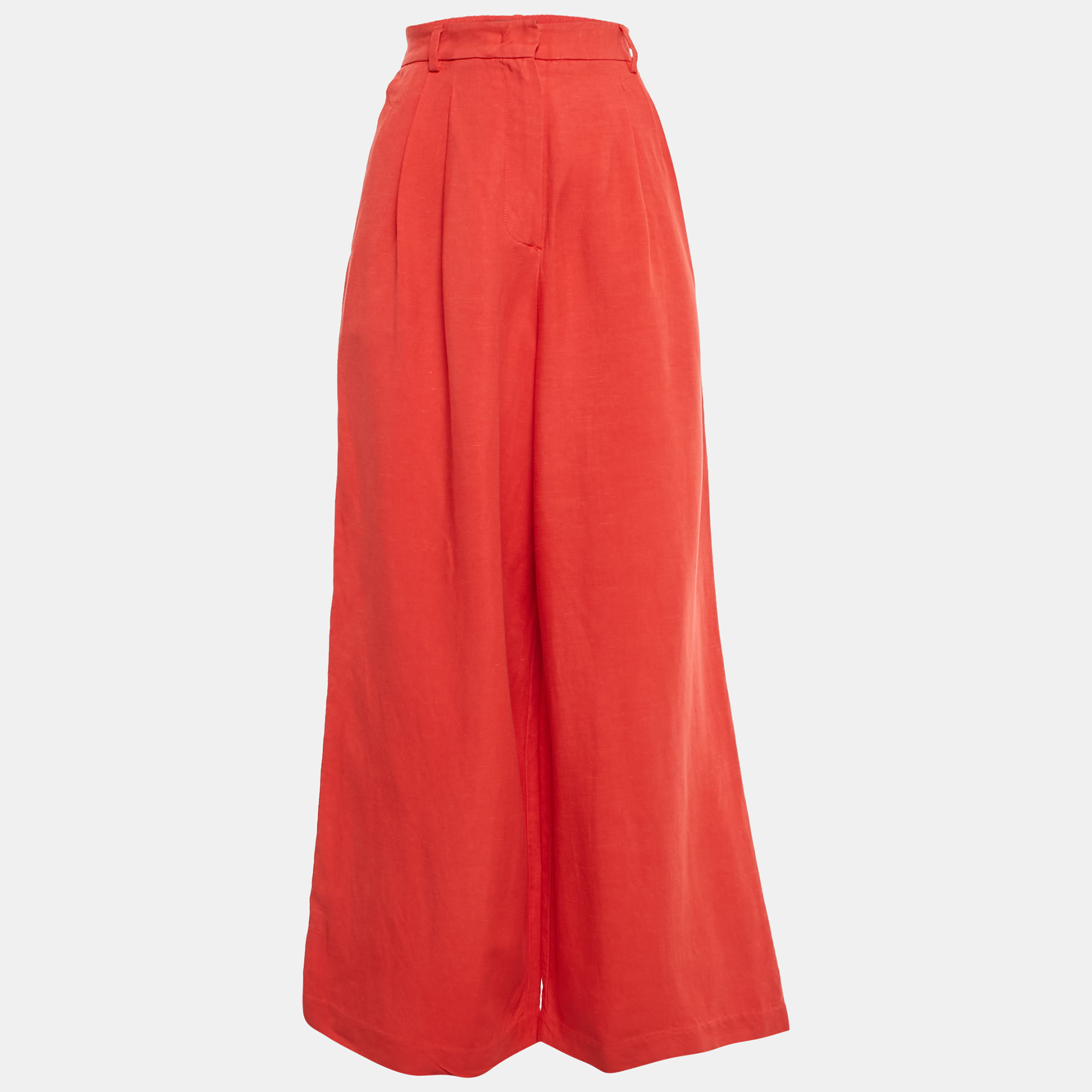 

Weekend Max Mara X Lilly Aldridge Red Crepe & Linen Wide Leg Trousers M