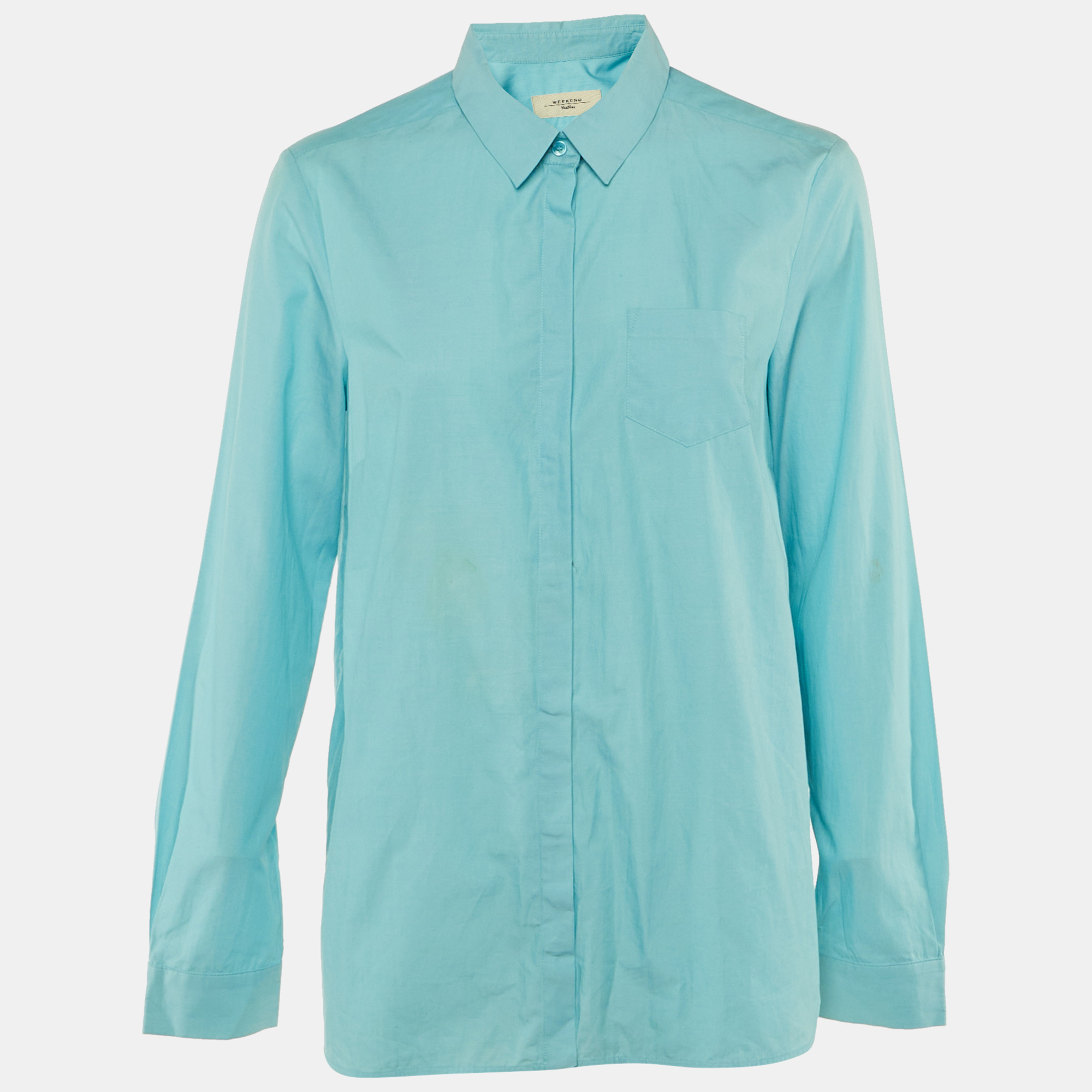 Pre-owned Weekend Max Mara Blue Cotton Button Front Shirt M
