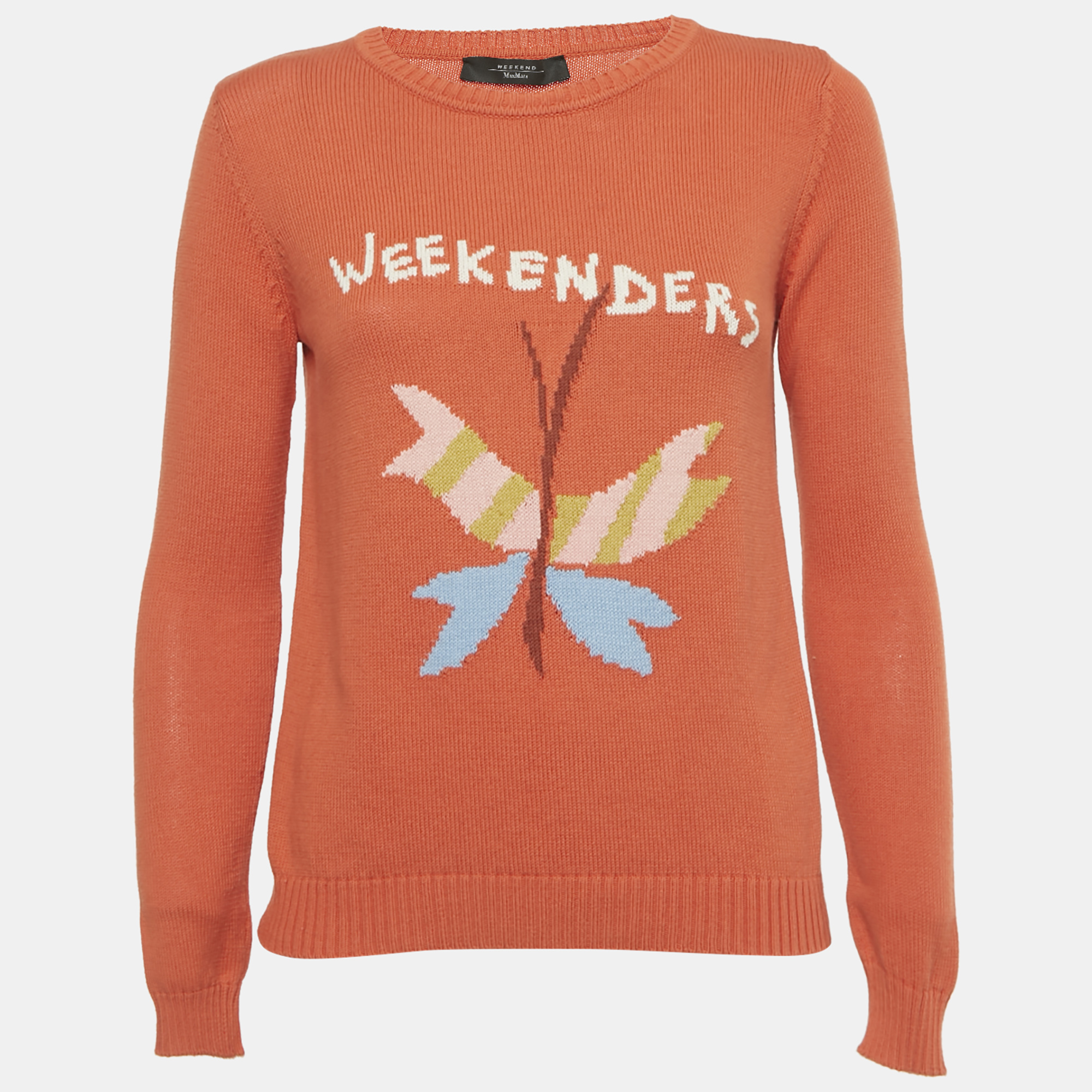 Pre-owned Weekend Max Mara Orange Logo Knit Sweater Xs