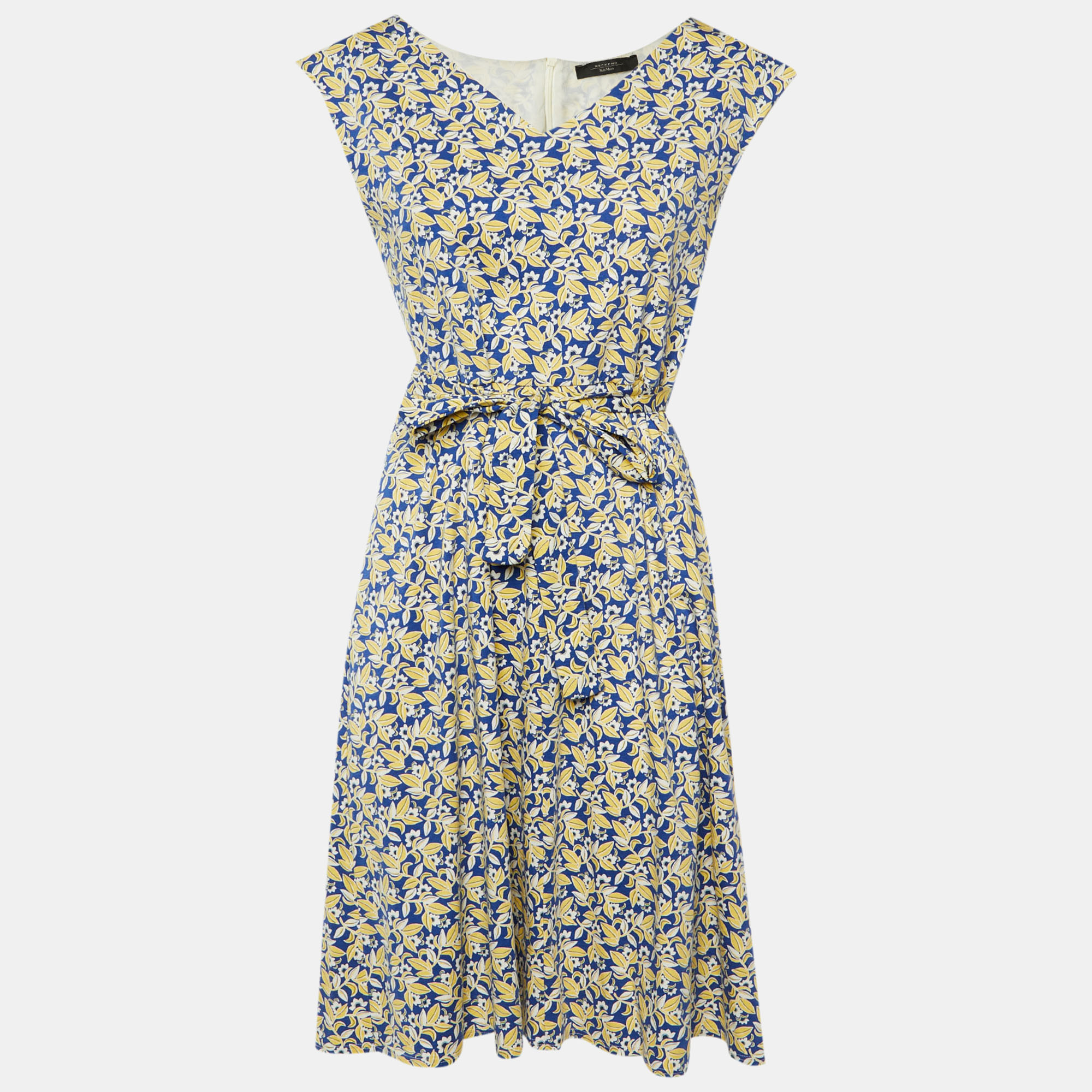 Pre-owned Weekend Max Mara Blue Floral Print Cotton Sleeveless Midi Dress M