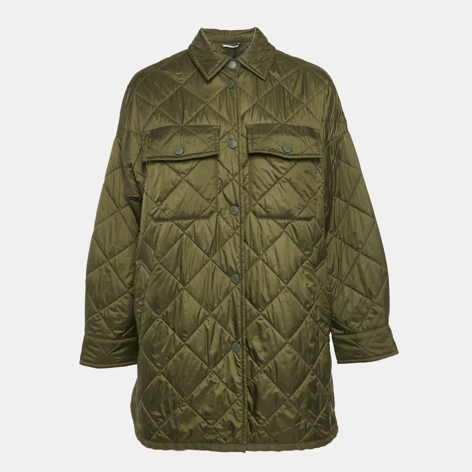 

Weekend Max Mara Olive Green Quilted Button Front Jacket S