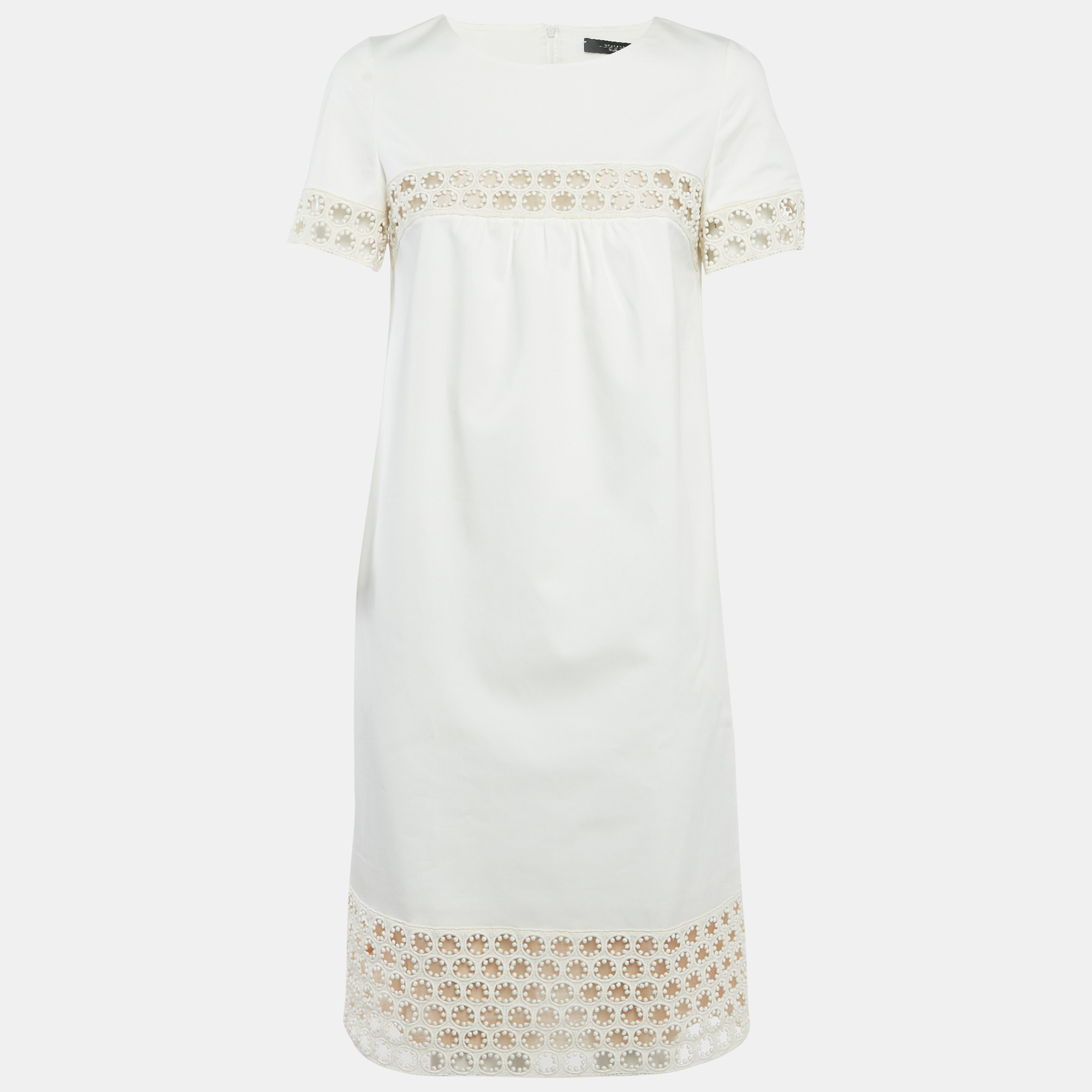 Weekend Max Mara White Gabardine Lace Insert Mini Dress S