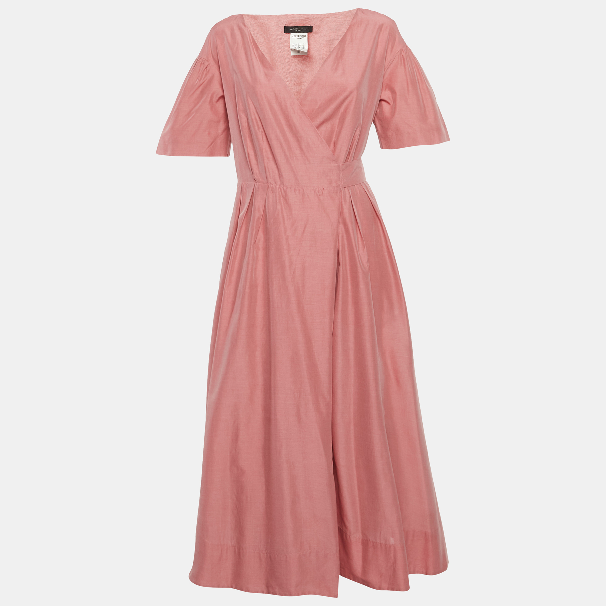 Pre-owned Weekend Max Mara Max Mara Pink Cotton Blend Midi Wrap Dress L