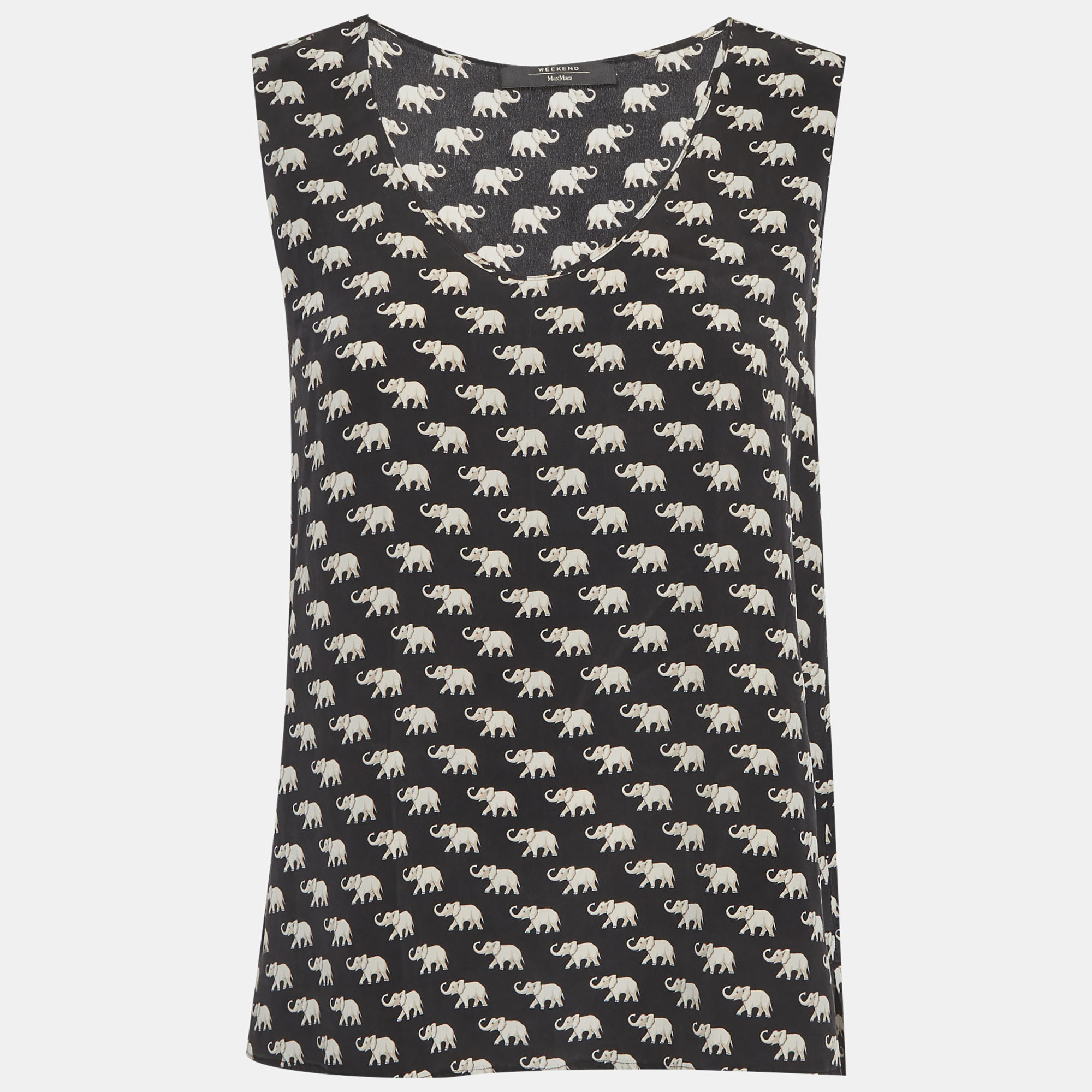 Pre-owned Weekend Max Mara Black Elephant Print Silk Sleeveless Top S
