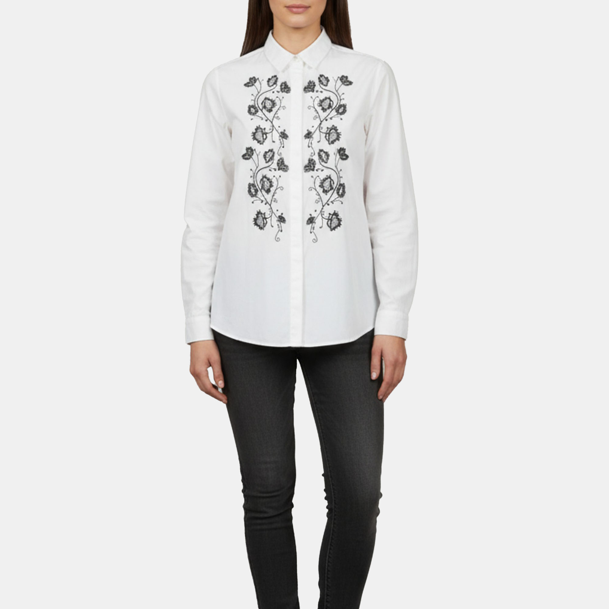 

Weekend Max Mara White Floral Embroidered Cotton Shirt M