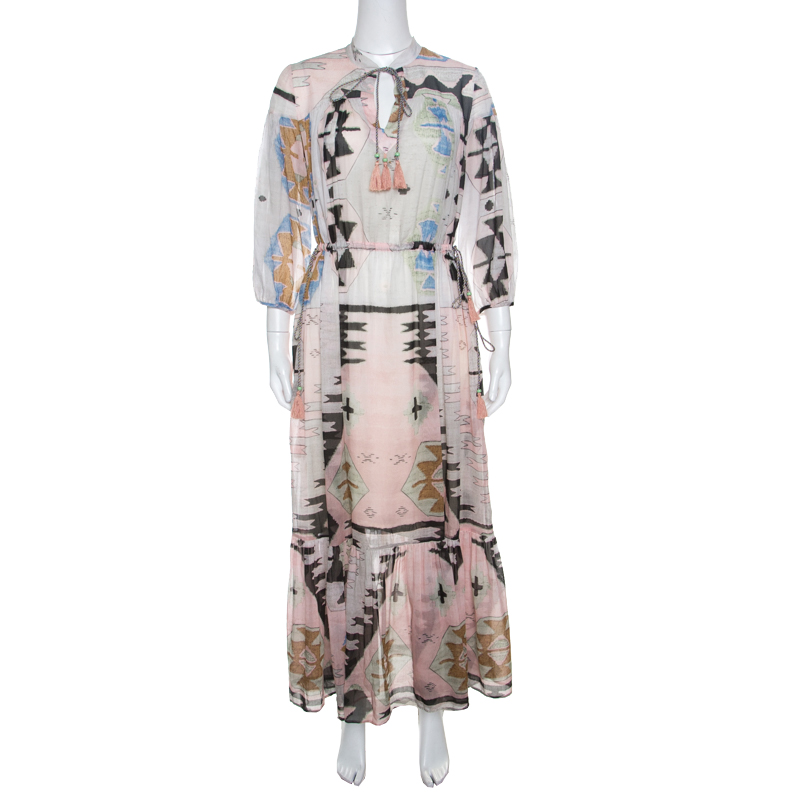 Pre Owned Weekend Max Mara Multicolor Geometric Print Tasseled Tie Detail Dress M