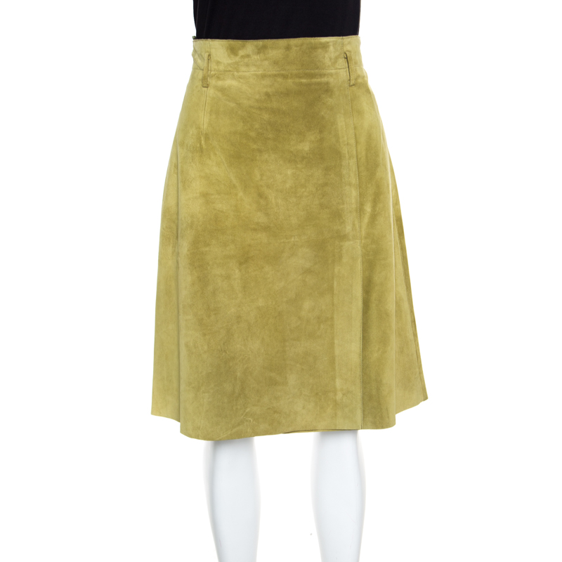 Pre Owned Weekend Max Mara Green Suede Slit Detail Skirt S