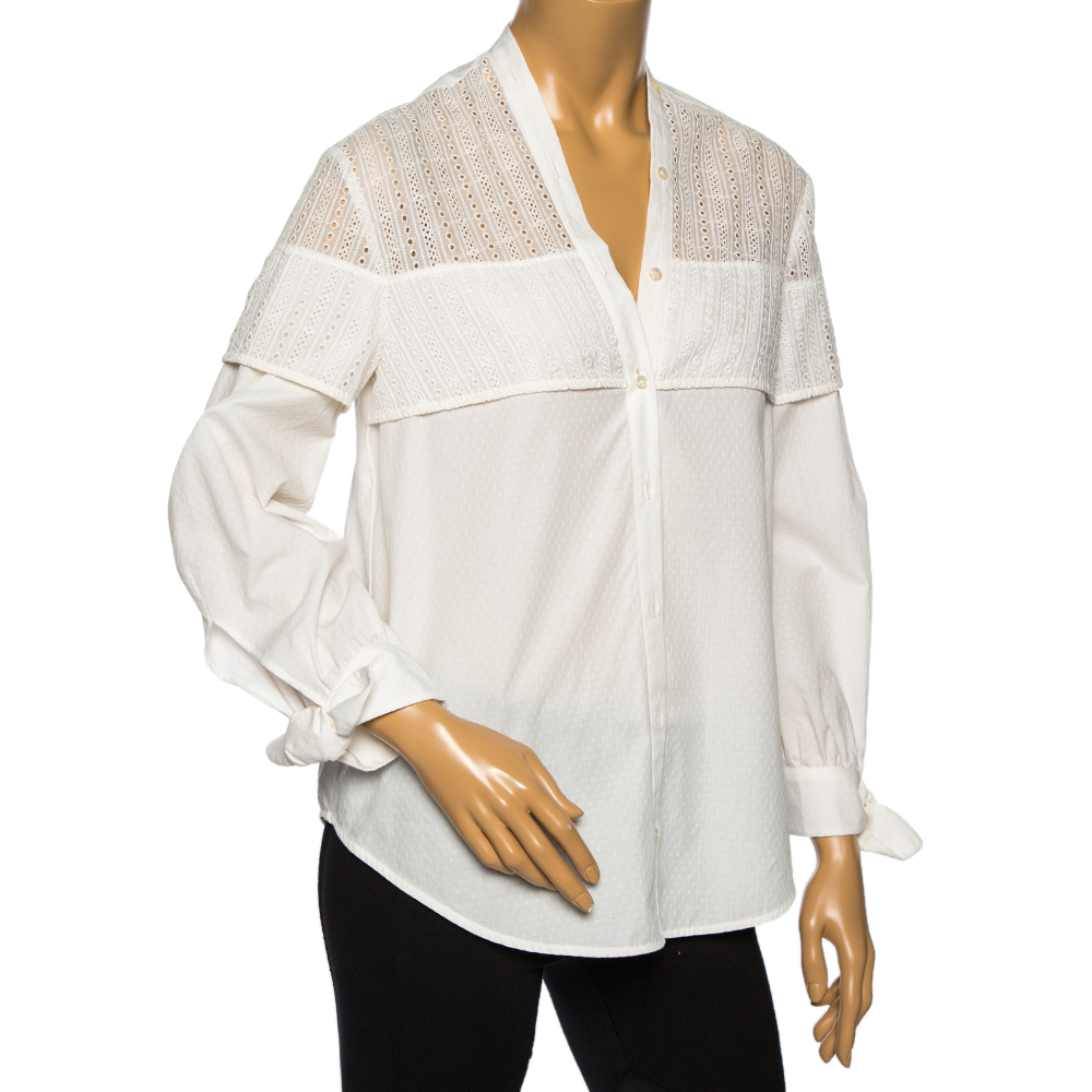 

Weekend Max Mara White Eyelet Cotton Curved Hem Detail Shirt