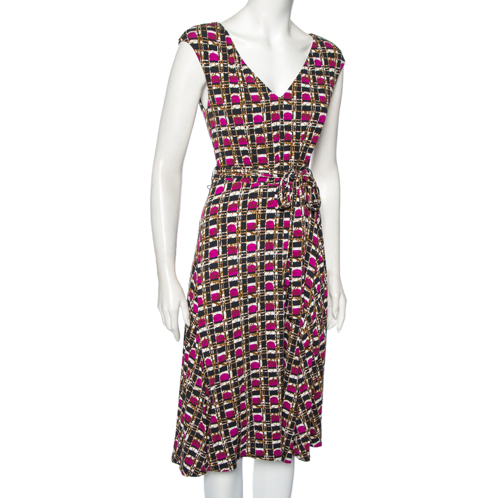 

Weekend Max Mara Multicolored Printed Jersey V- Neck Belted Dress, Multicolor