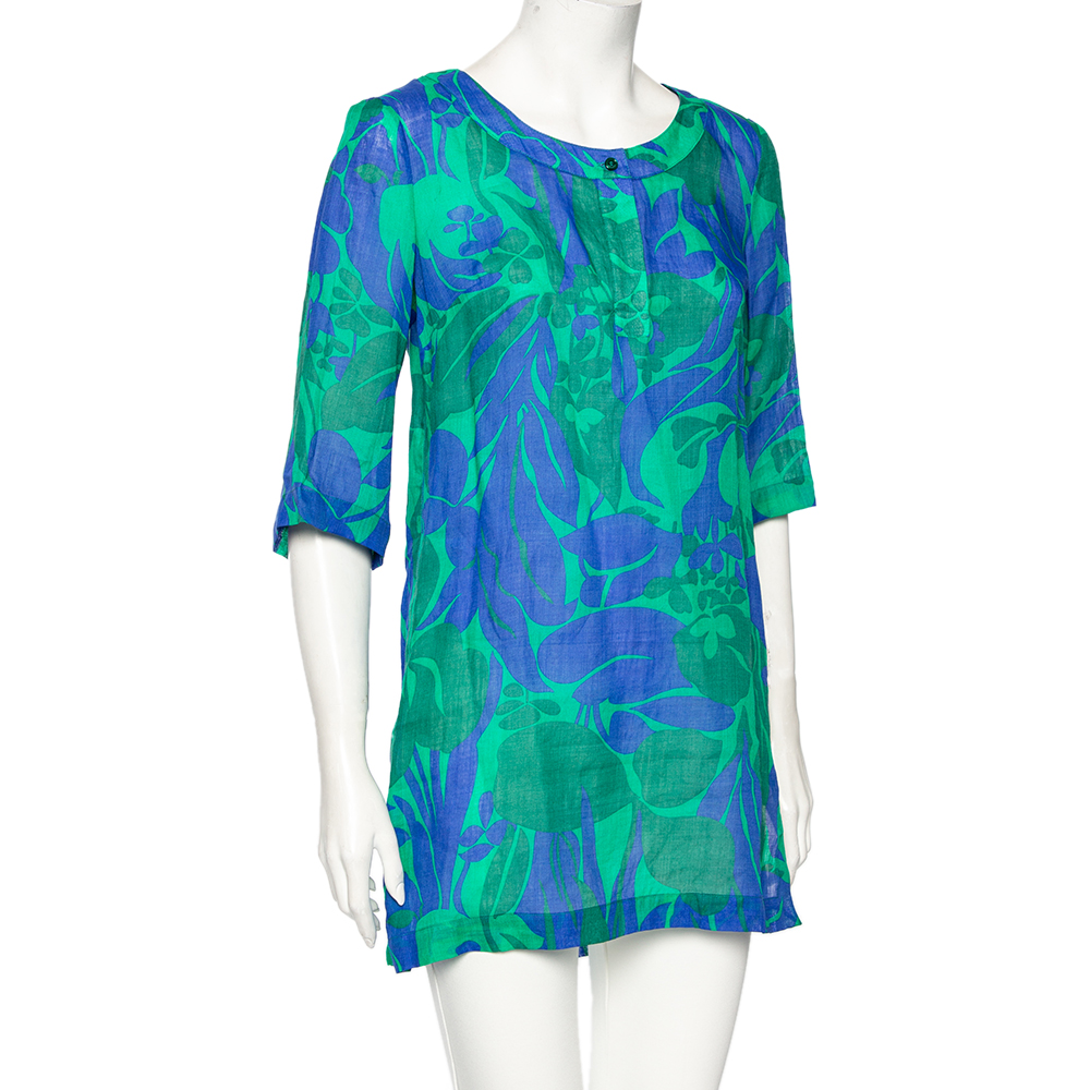 

Weekend Max Mara Green Printed Ramie Short Tunic Dress