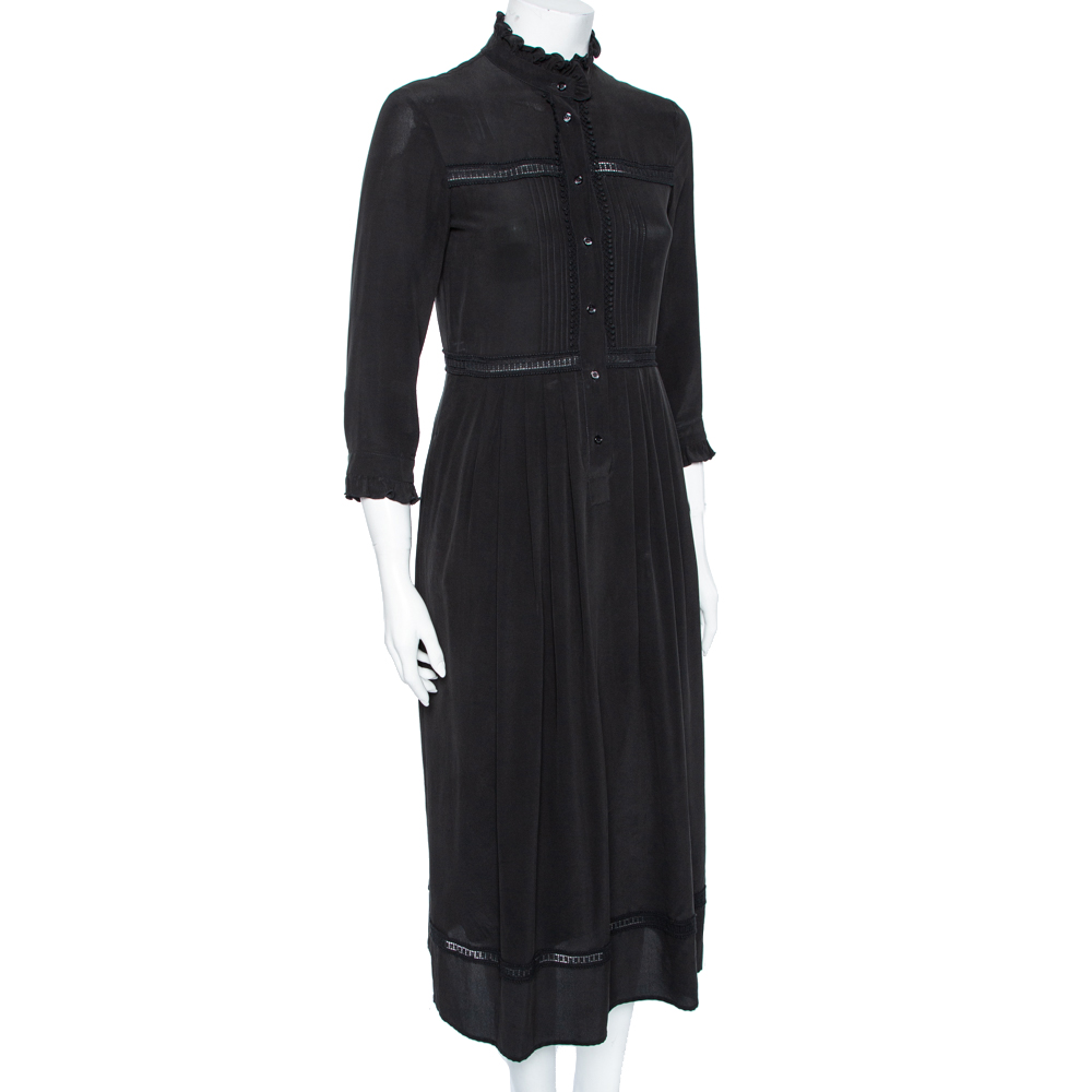 

Weekend Max Mara Black Silk Ruffle Trim Detail Dress