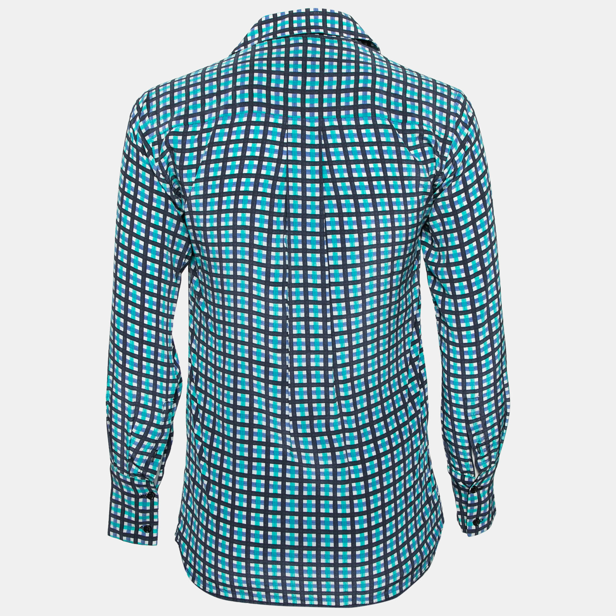 

Weekend Max Mara Black and Blue Checkered Silk Button Front Shirt