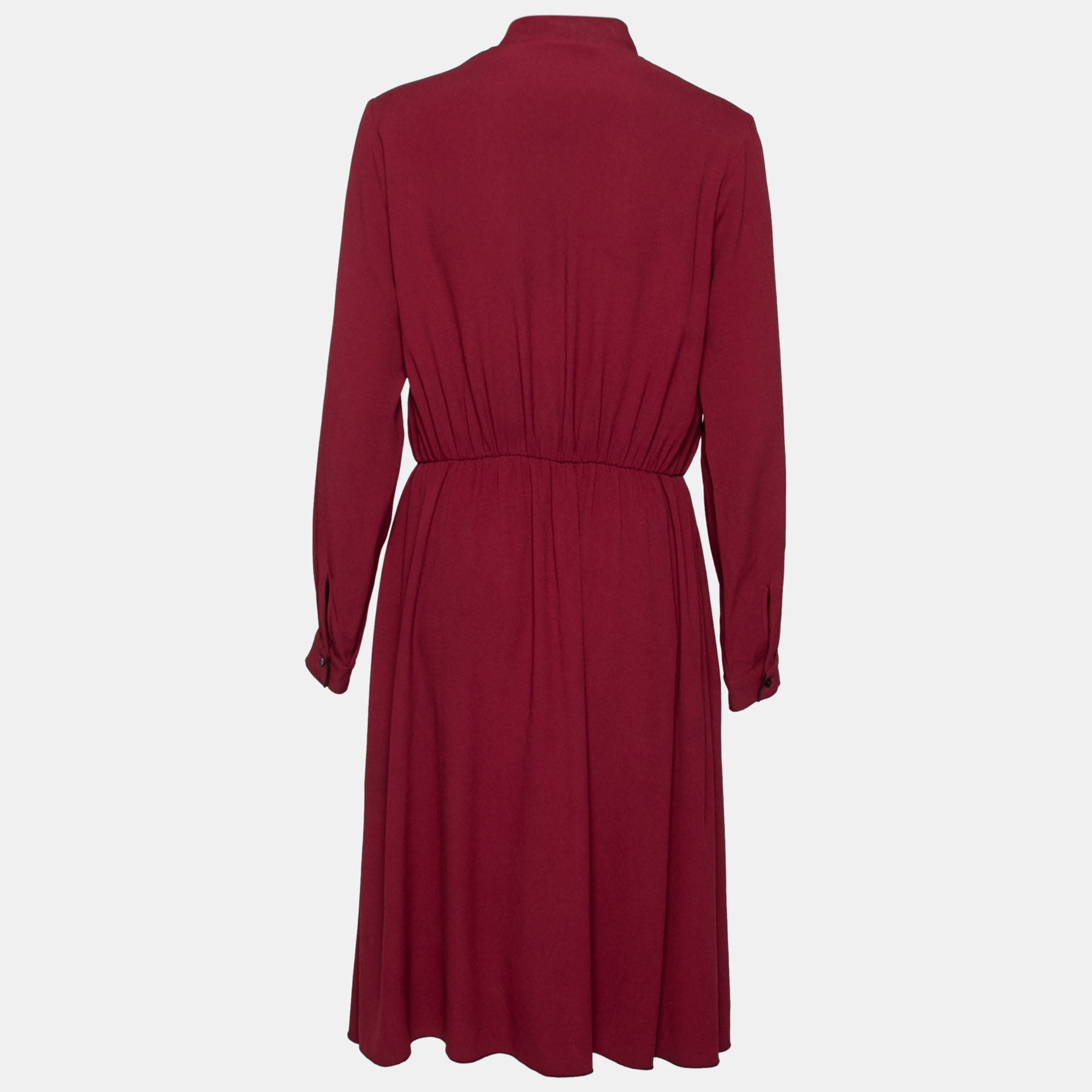 

Weekend Max Mara Burgundy Crepe Bow Tie Neck Pleated Dress