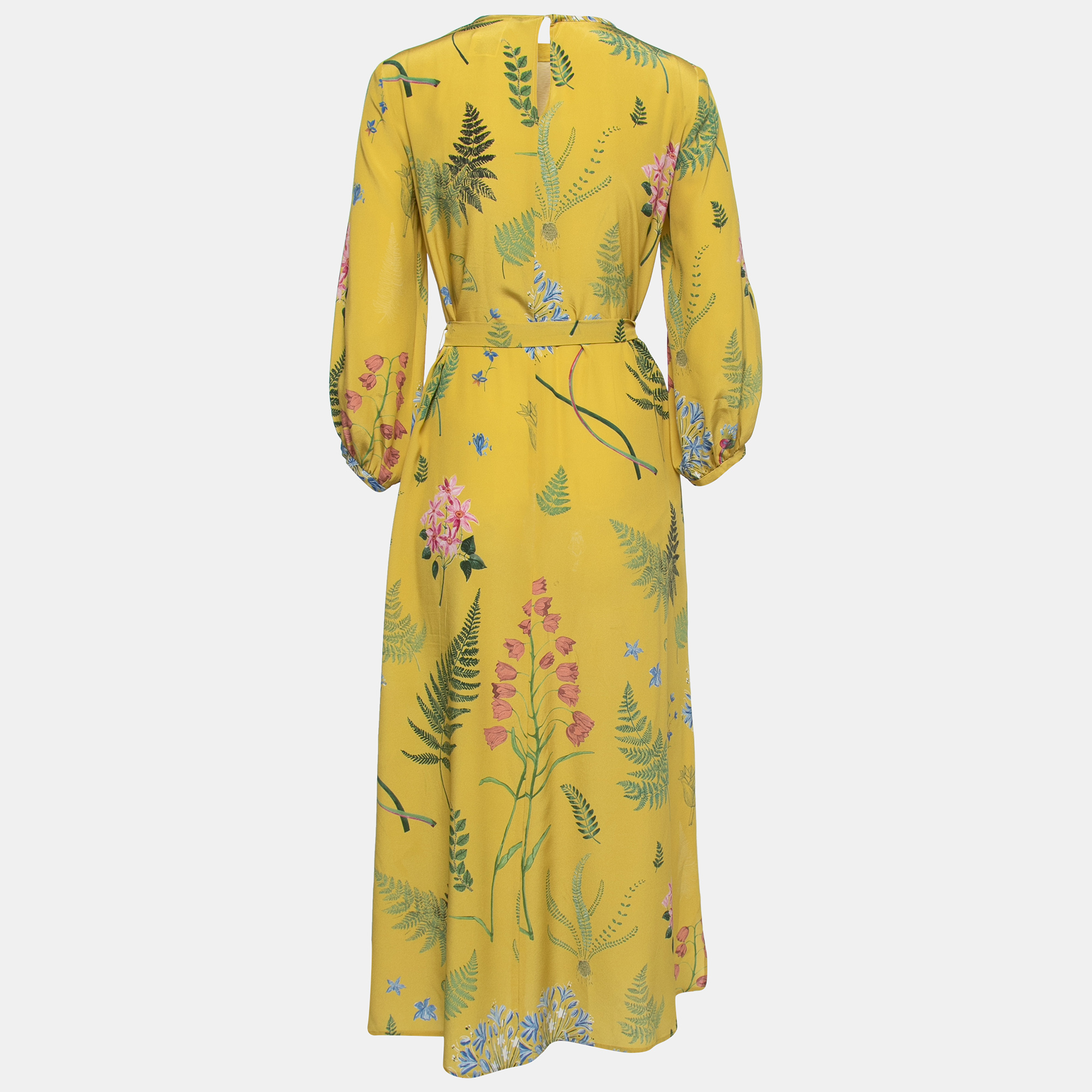 

Weekend Max Mara Yellow Medusa Printed Silk Crepe Belted Midi Dress M