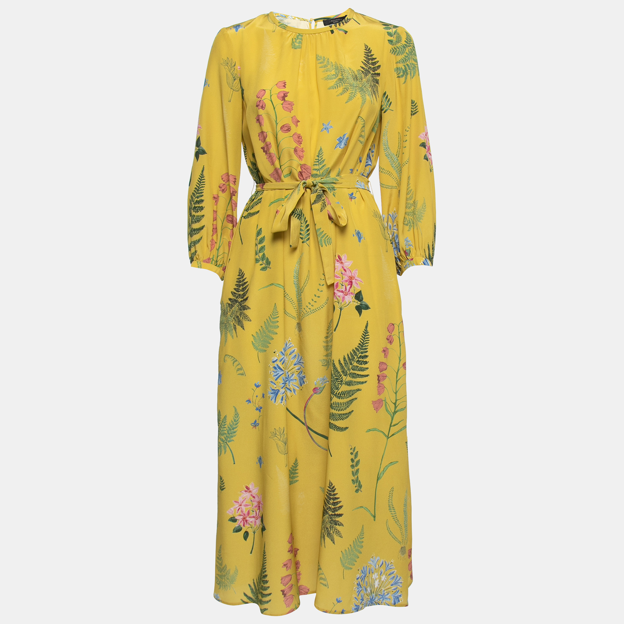 Weekend Max Mara Yellow Medusa Printed Silk Crepe Belted