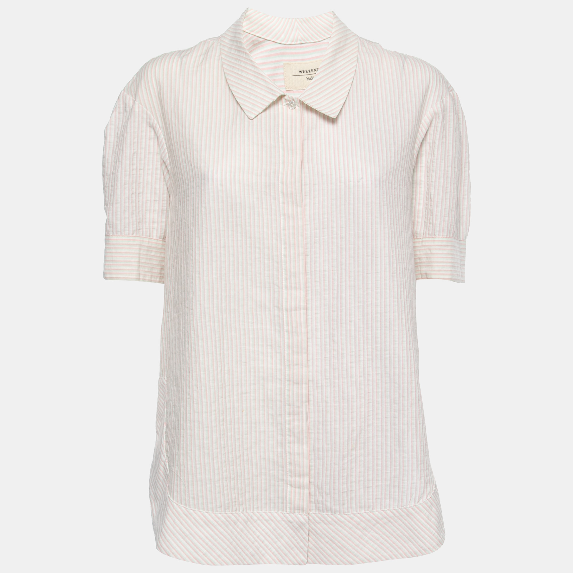 

Weekend Max Mara White Striped Cotton Button Front Shirt
