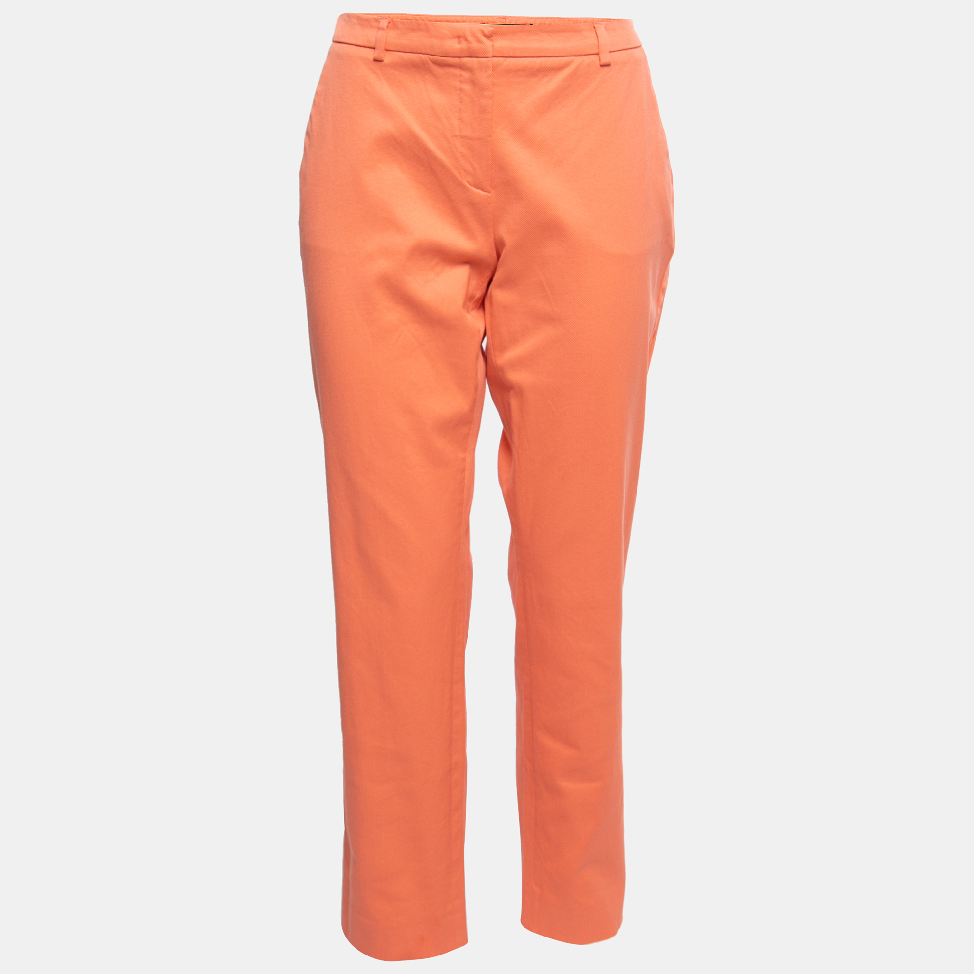 Pre-owned Weekend Max Mara Orange Cotton Slim Cigarette Trousers L
