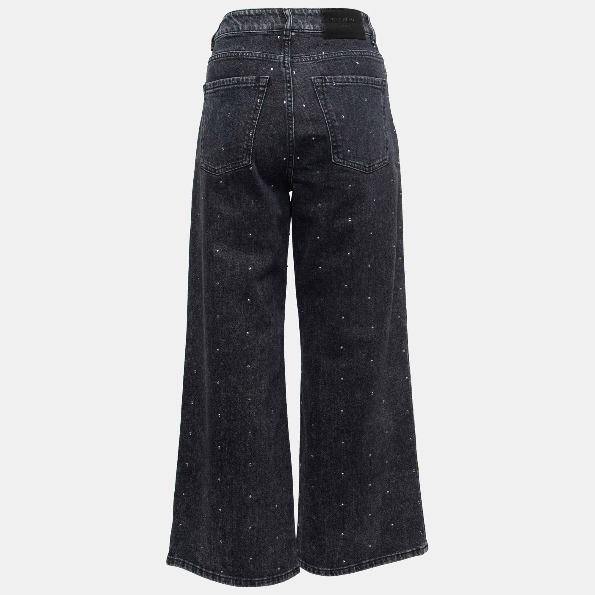 

Weekend Max Mara Black Distressed Denim Crystal Embellished Jeans  Waist 29