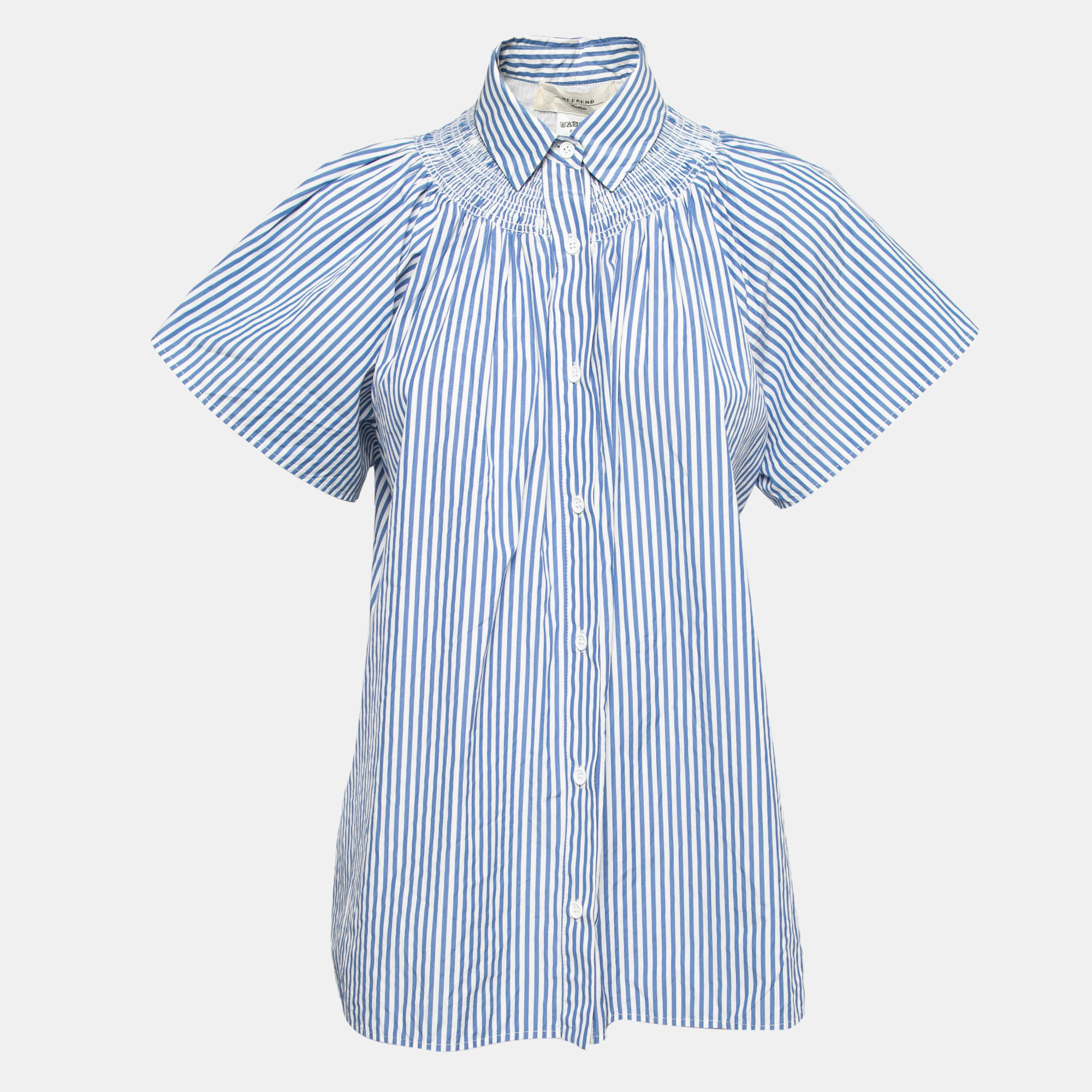 Pre-owned Weekend Max Mara Blue Striped Cotton Short Sleeve Shirt S
