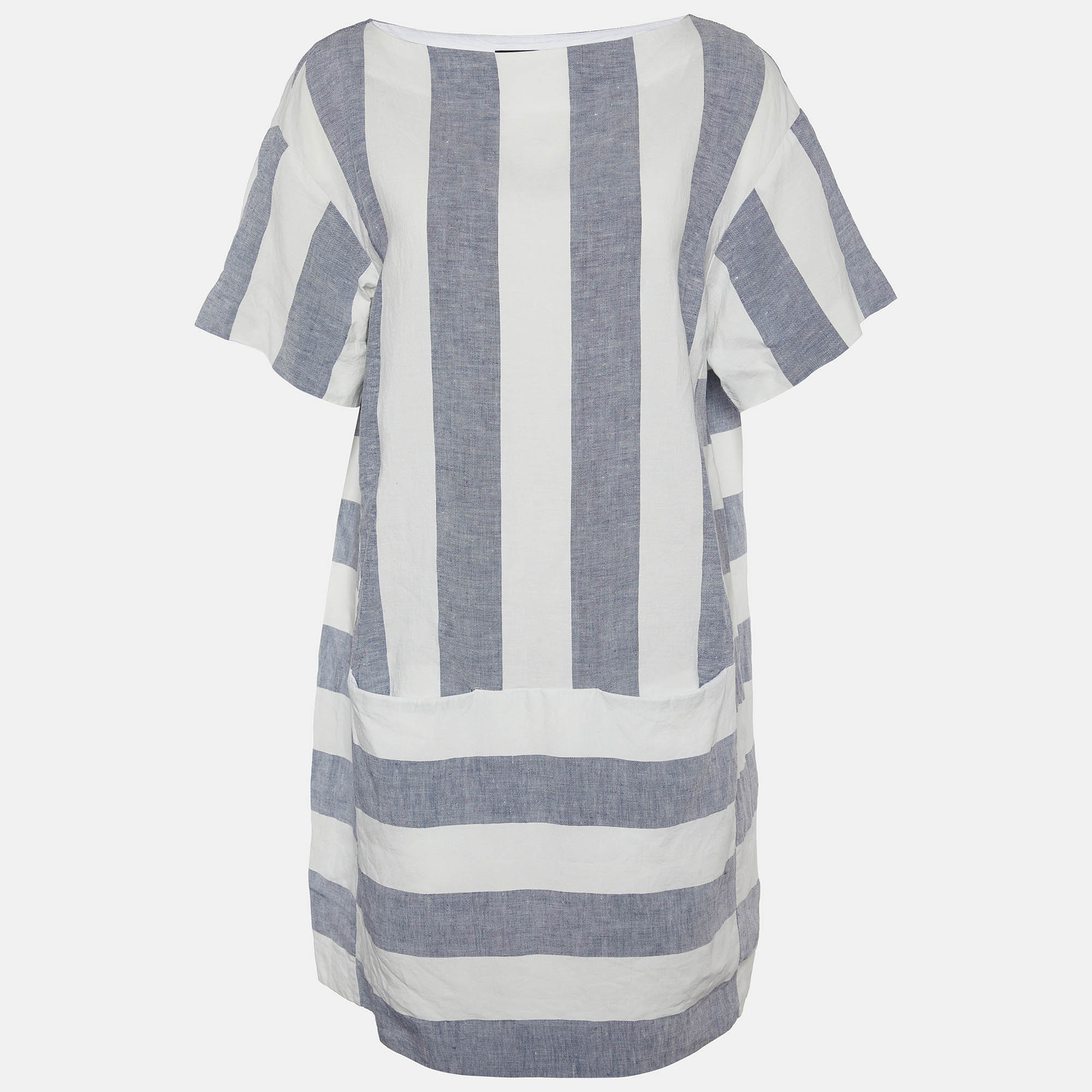 Pre-owned Weekend Max Mara White & Grey Striped Linen Top M