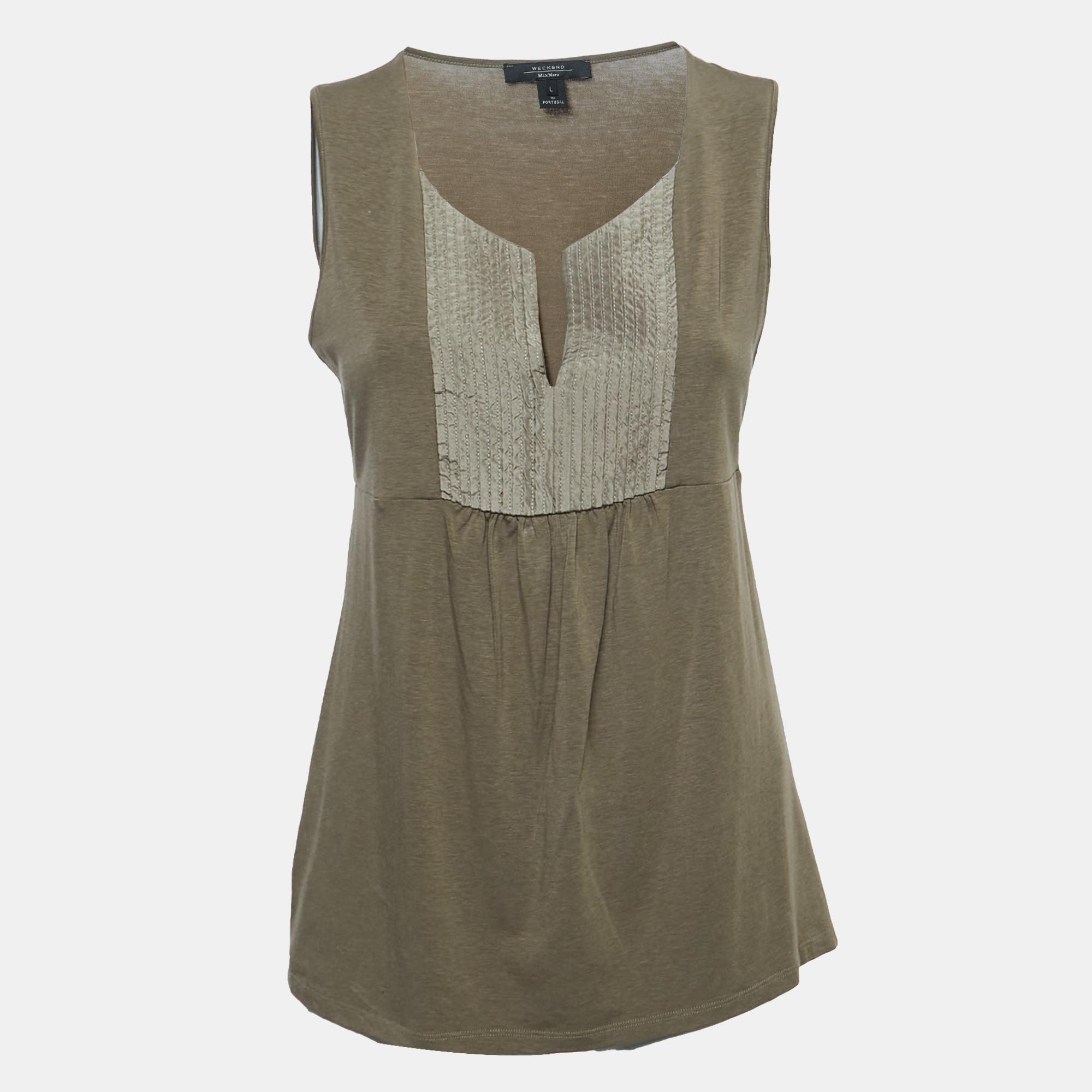 Pre-owned Weekend Max Mara Brown Knit Sleeveless A-line Top L