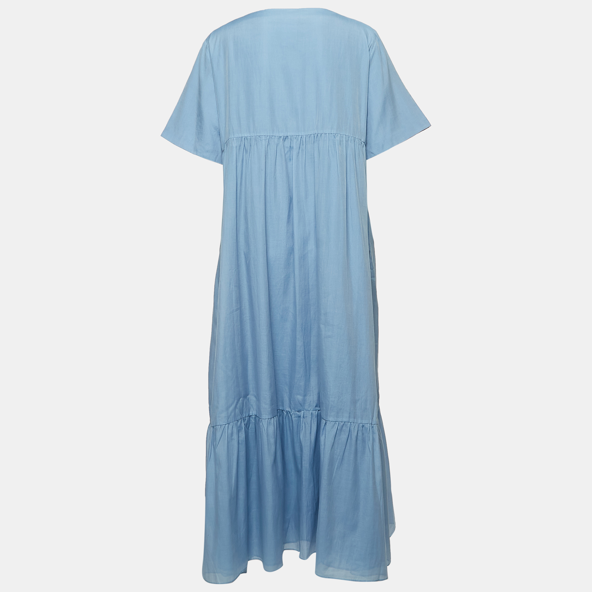 

Weekend Max Mara Blue Cotton Blend Tiered Maxi Dress