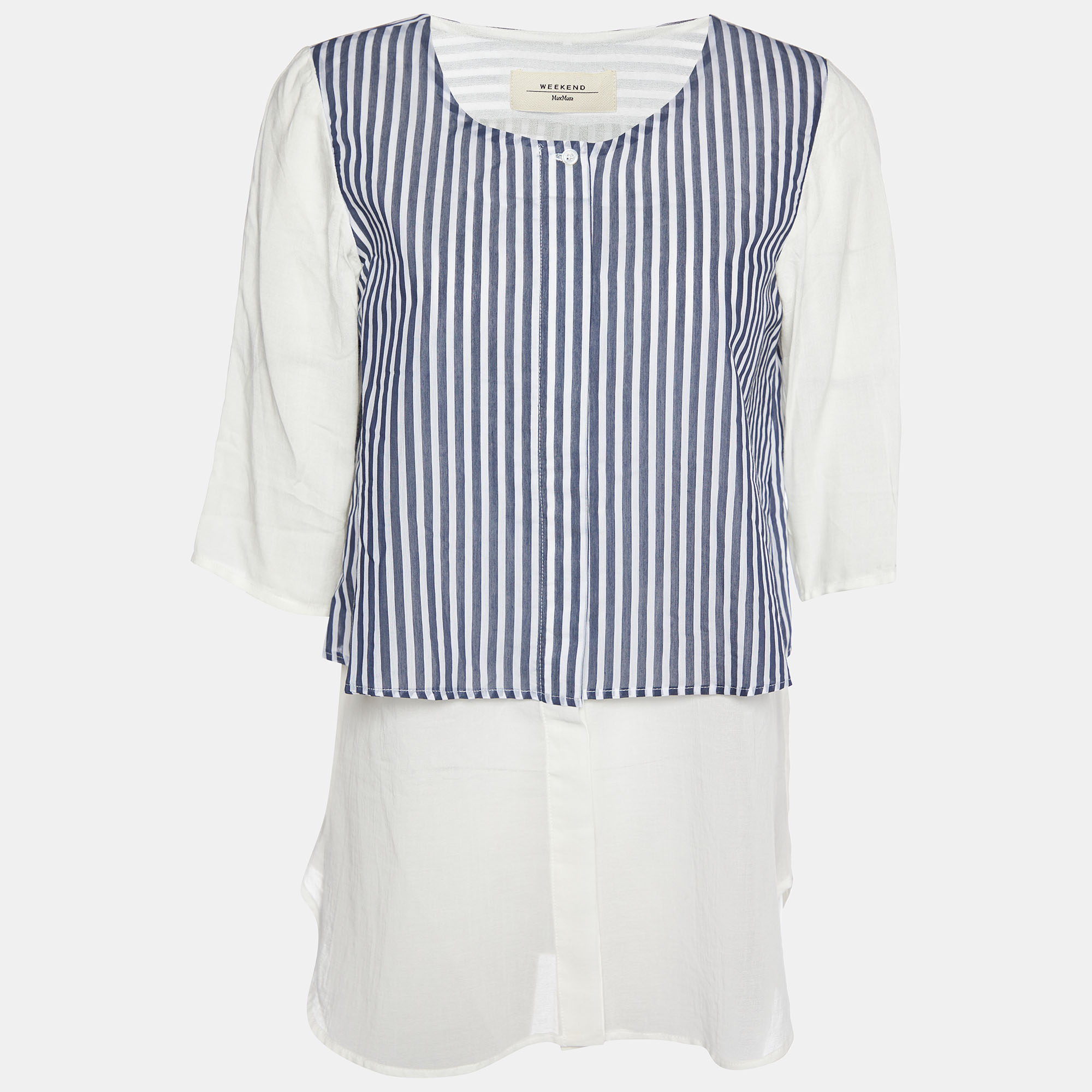 Pre-owned Weekend Max Mara White Cotton & Striped Overlay Detail Shirt S