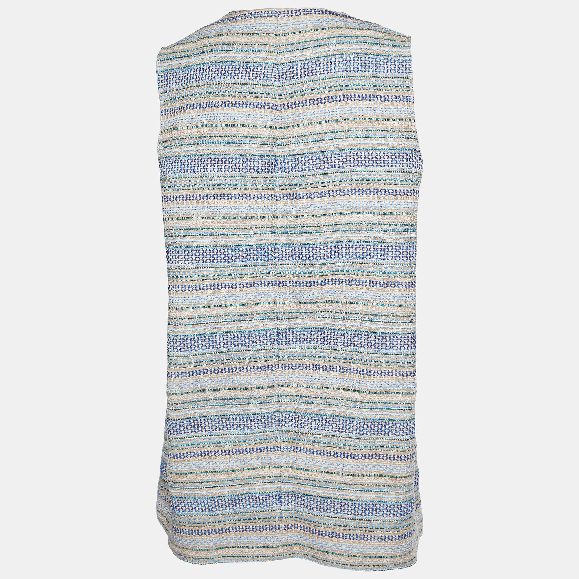 

Weekend Max Mara Multicolor Patterned Cotton Knit Open Front Sleeveless Jacket, Blue