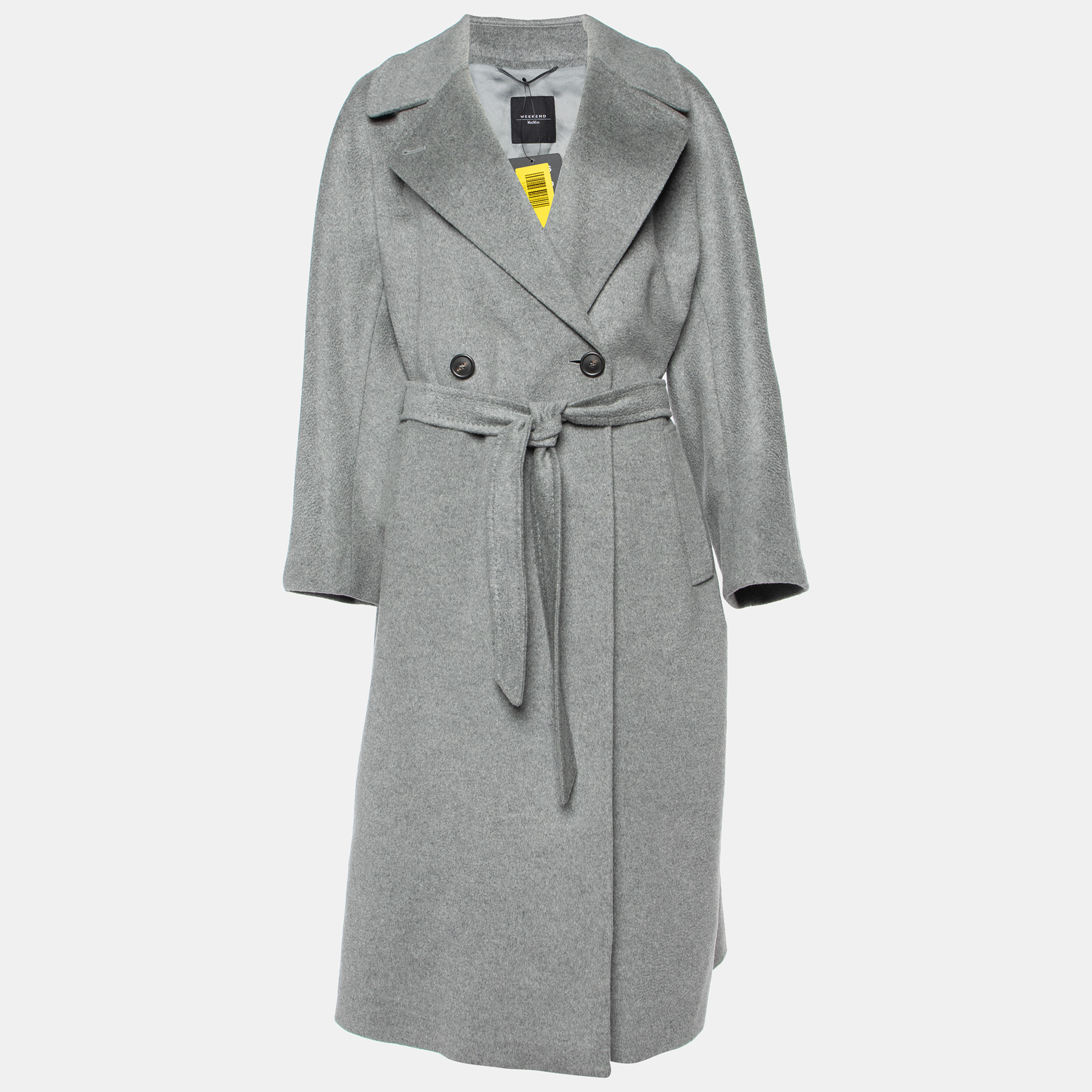 Grey Wool Double Breasted Belted Coat