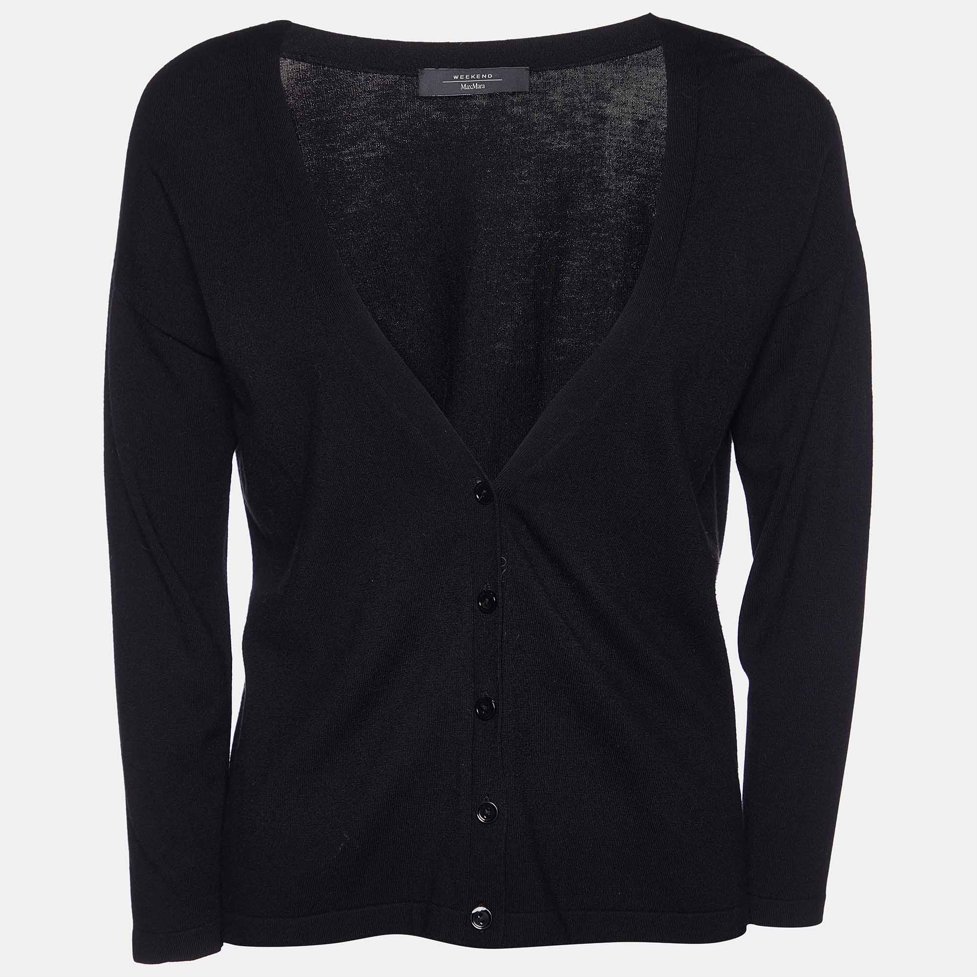 

Weekend Max Mara Black Knit Button Front Cardigan S