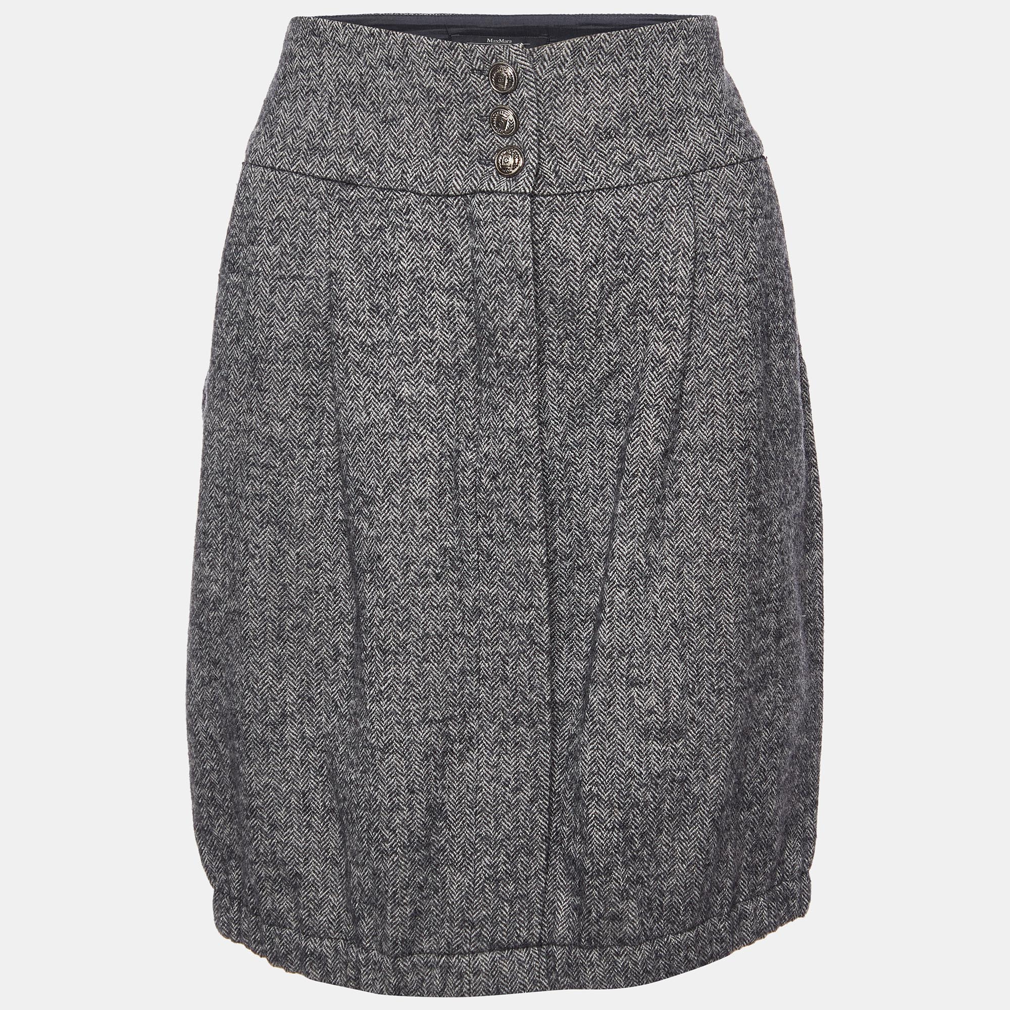 

Weekend Max Mara Grey Zig Zag Wool Knee Length Skirt S