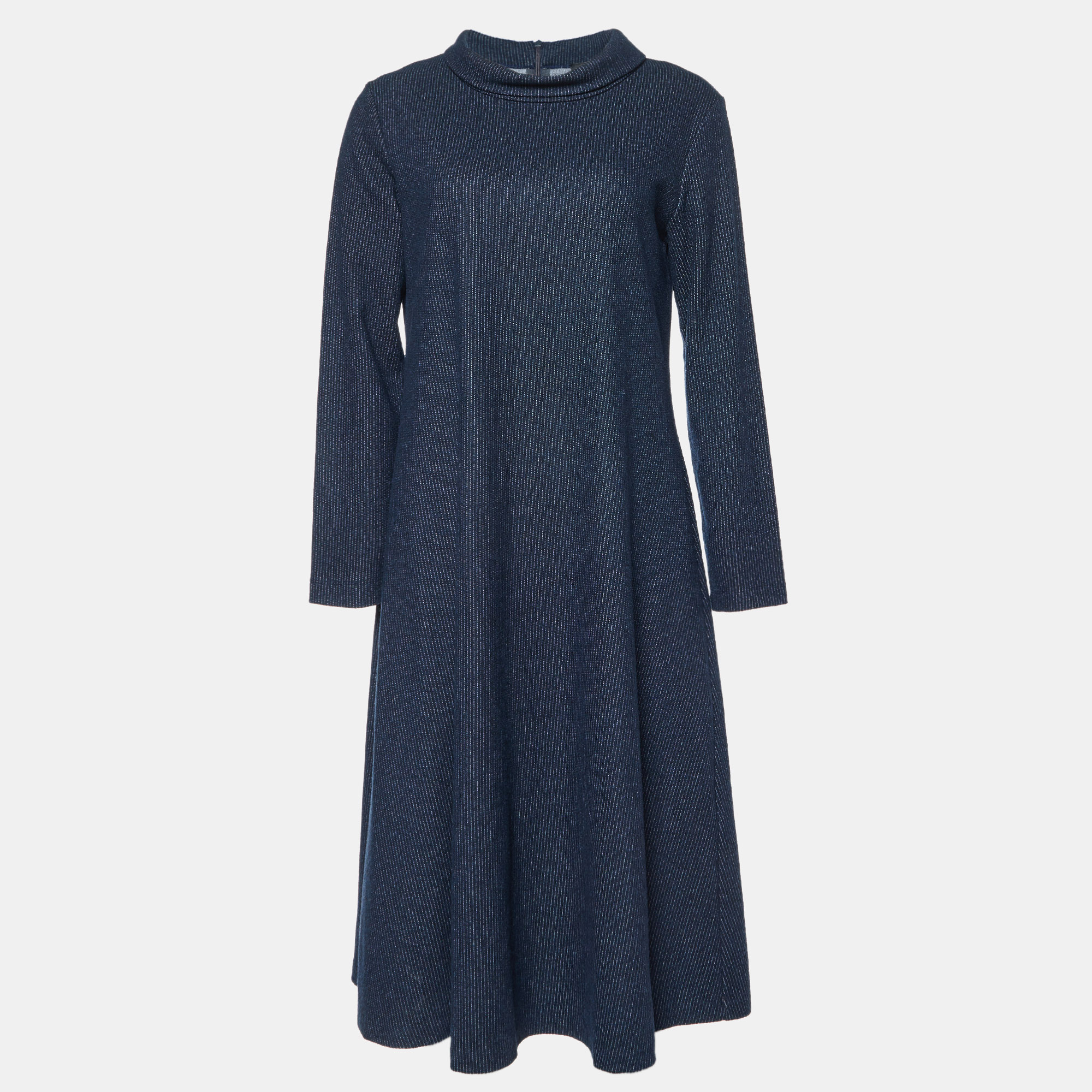 

Weekend Max Mara Navy Blue Striped Wool Knit Midi Dress M